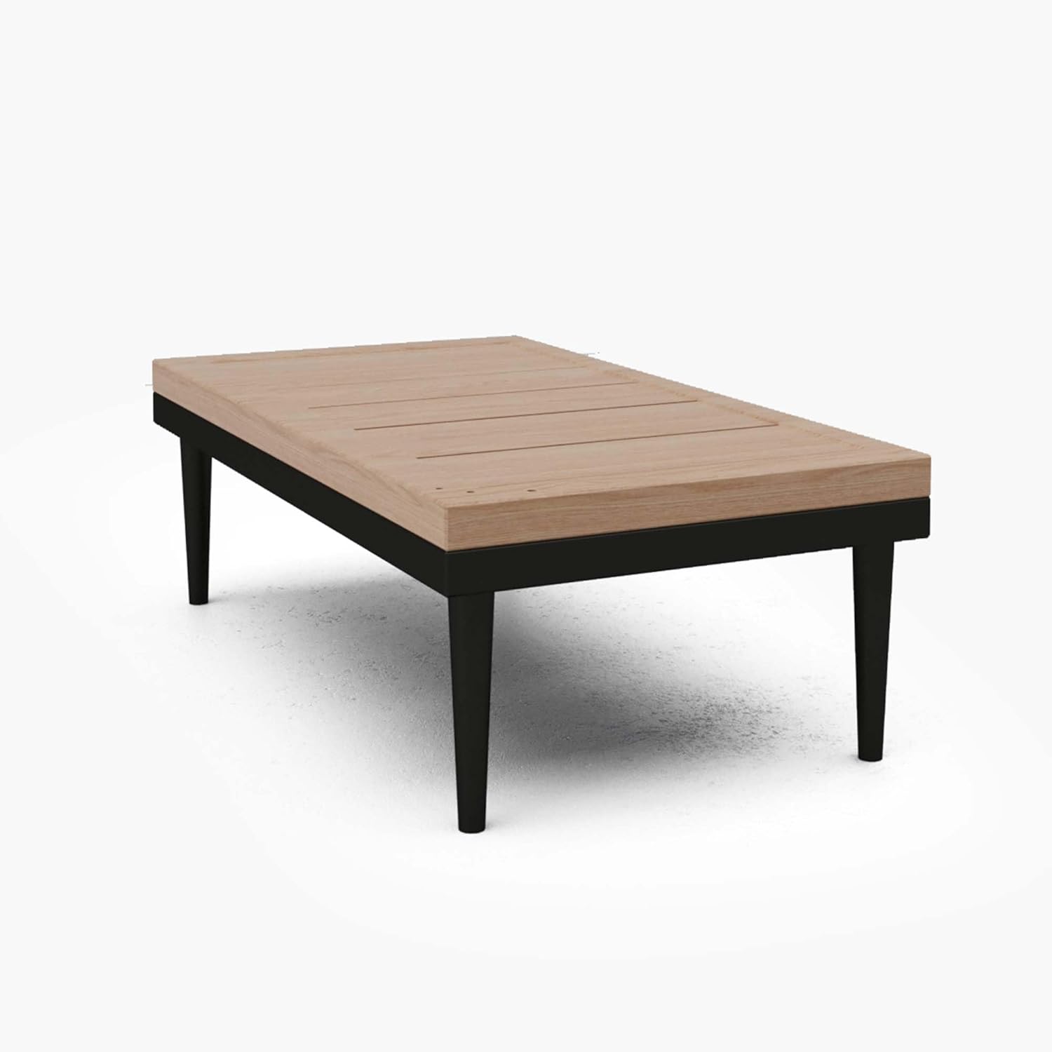 Front. Acanva - Modular Outdoor Patio Table, All-Weather Free Combination Balcony Furniture,Side Table - Black and Teak wood grain.