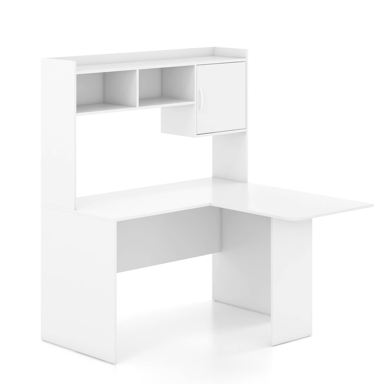 Front. Ecooso - L-Shaped Corner Desk with Hutch and Cabinet, Open Storage Computer Workstation for Home Office - White.