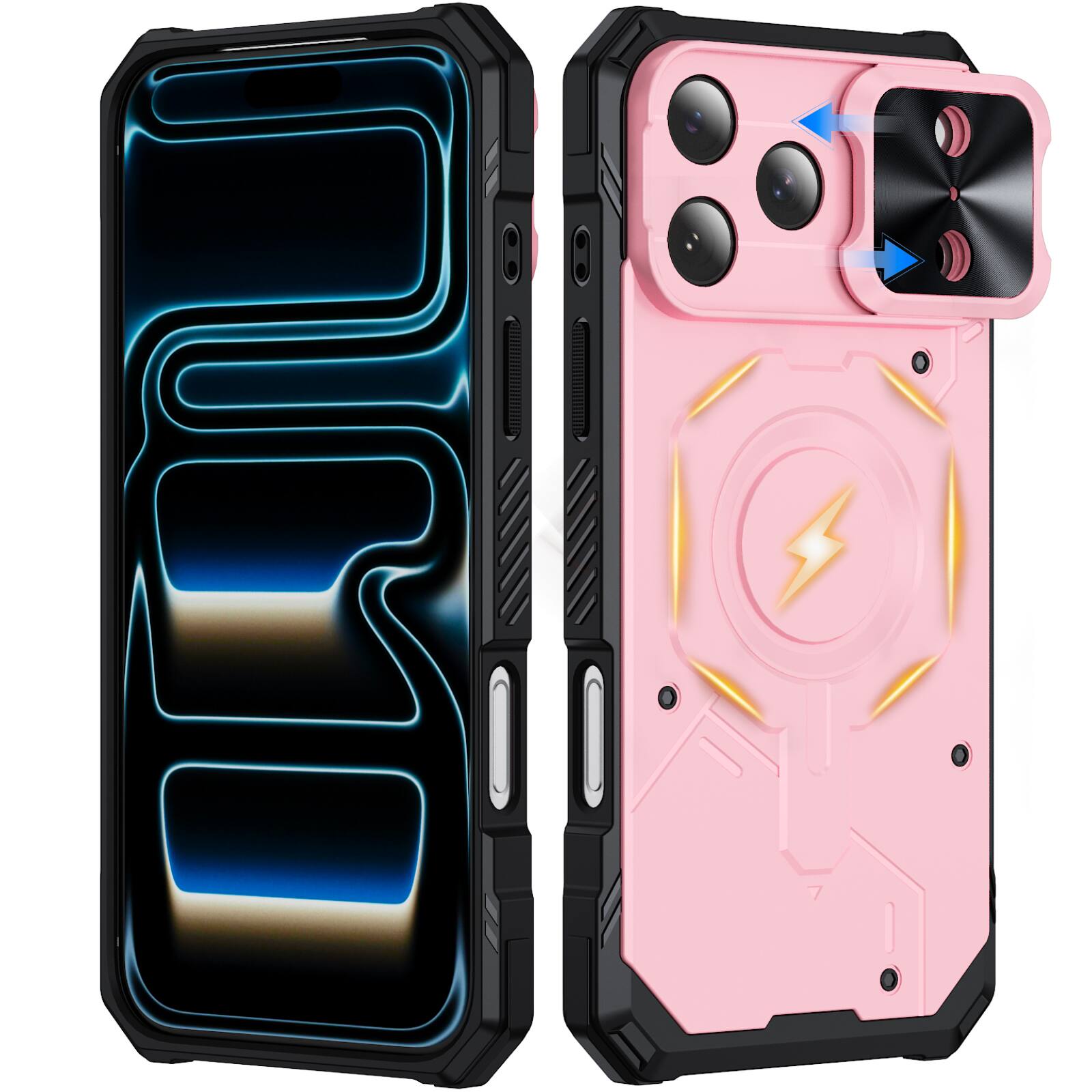 Dteck - Shockproof Magnetic Hybrid Protective Case for Apple iPhone 17 Pro with Slide Camera Cover, Side Anti-Slip Texture - Pink price history on PriceWatchPro