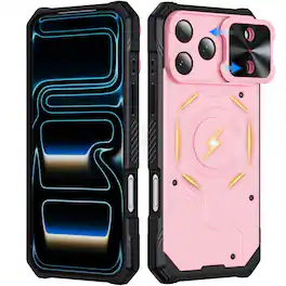 UUCOVER - Magnetic Case for Apple iPhone 18 Pro Max,Shockproof TPU+PC Case Compatible with MagSafe Rugged Sliding Lens Cover - Pink