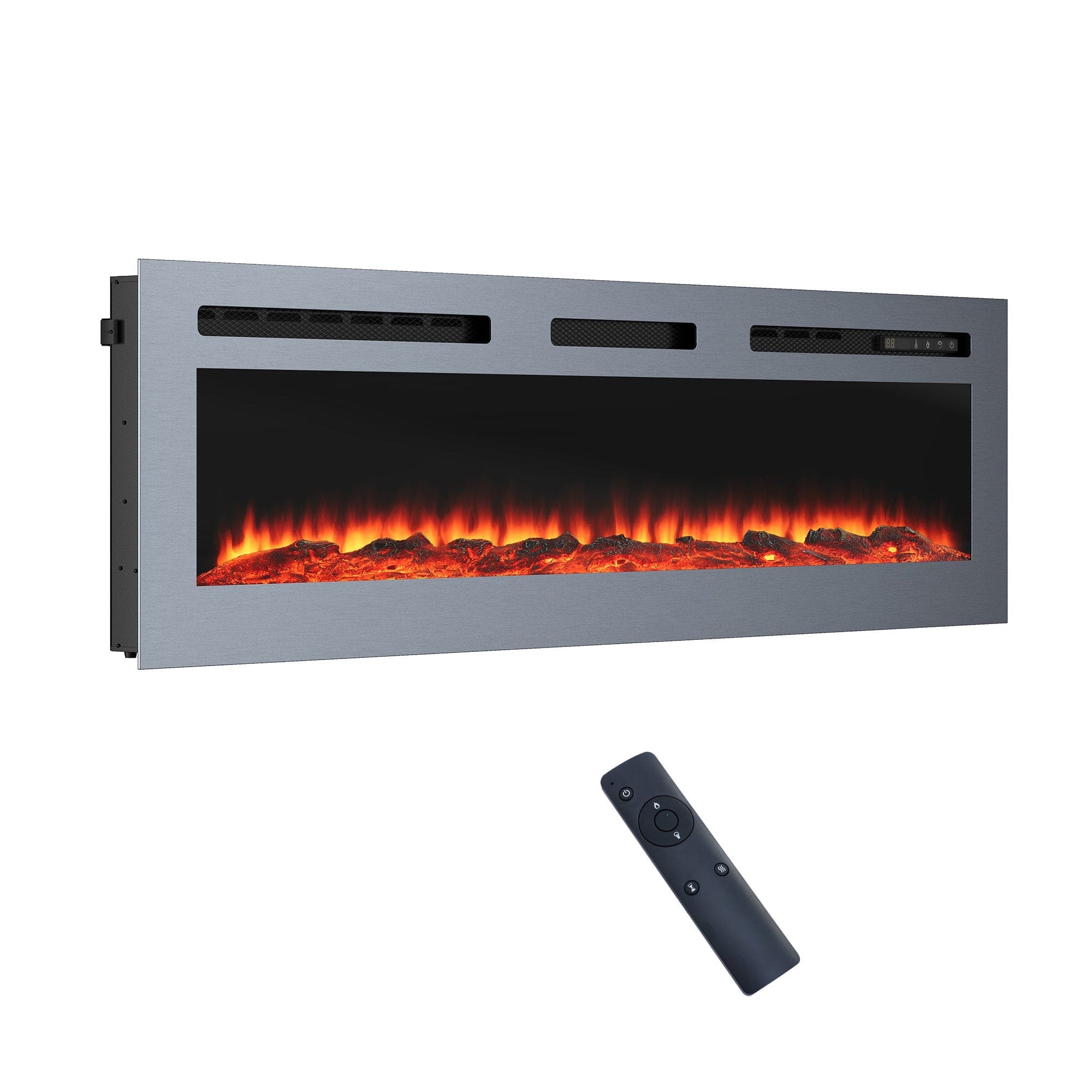 Mondawe - 60" Stainless Steel Electric Fireplace - Silver