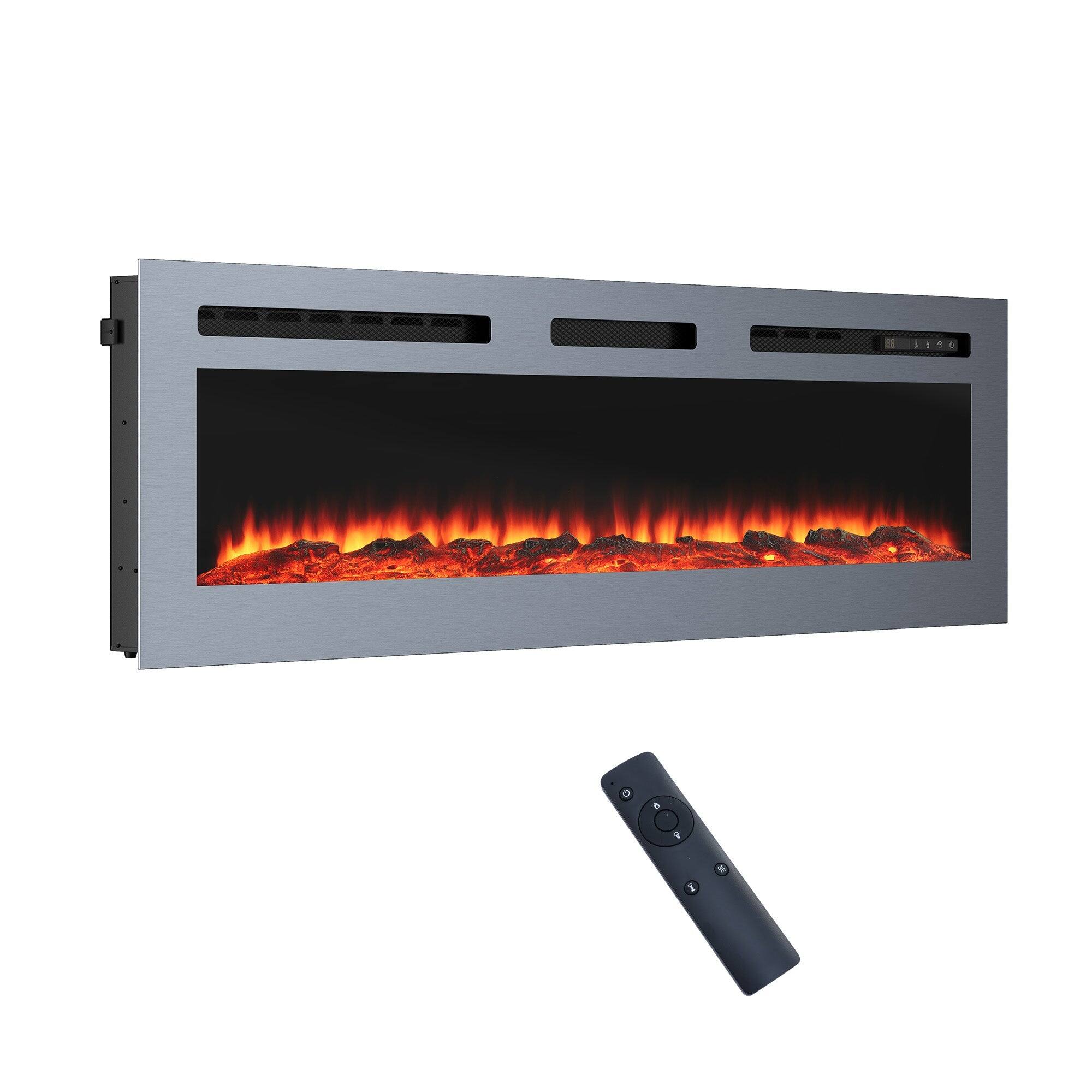 Front. Mondawe - 60" Stainless Steel Electric Fireplace - Silver.