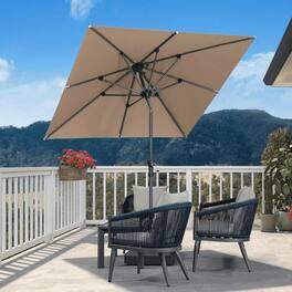 PURPLE LEAF - 6.5 ft. Square Patio Market Umbrella with Base Outdoor Table Umbrella Tilt Aluminum Frame Sun Shade for Garden Deck Pool - Taupe