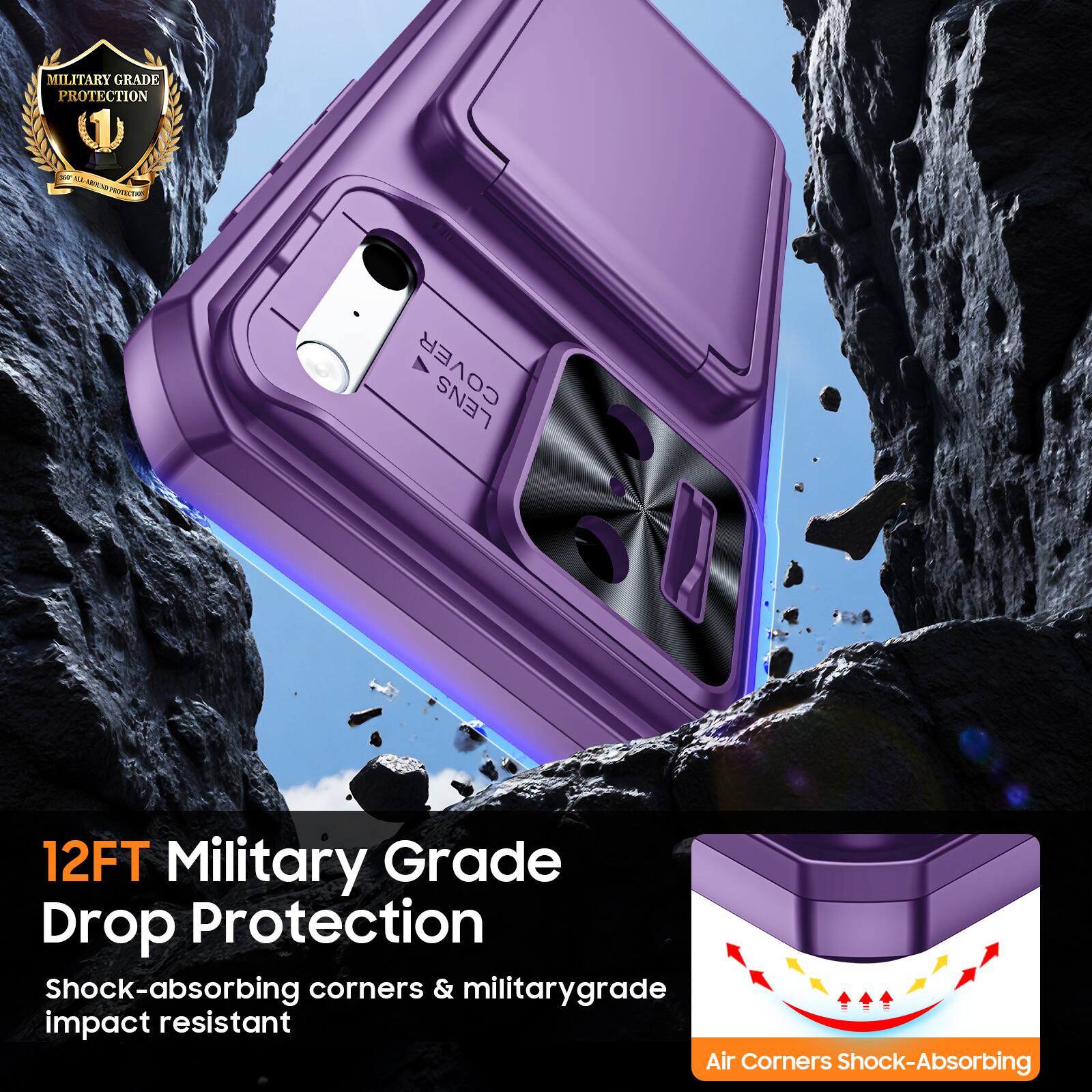 MILITARY GRADE PROTECTION (1) - M cw - PROVECTVR COVER LENS O 12FT Military Grade Drop Protection Shock-absorbing corners & military grade impact resistant Air Corners Shock-Absorbing

12FT Military Grade Drop Protection  
Shock-absorbing corners & military grade impact resistant

Air Corners Shock-Absorbing