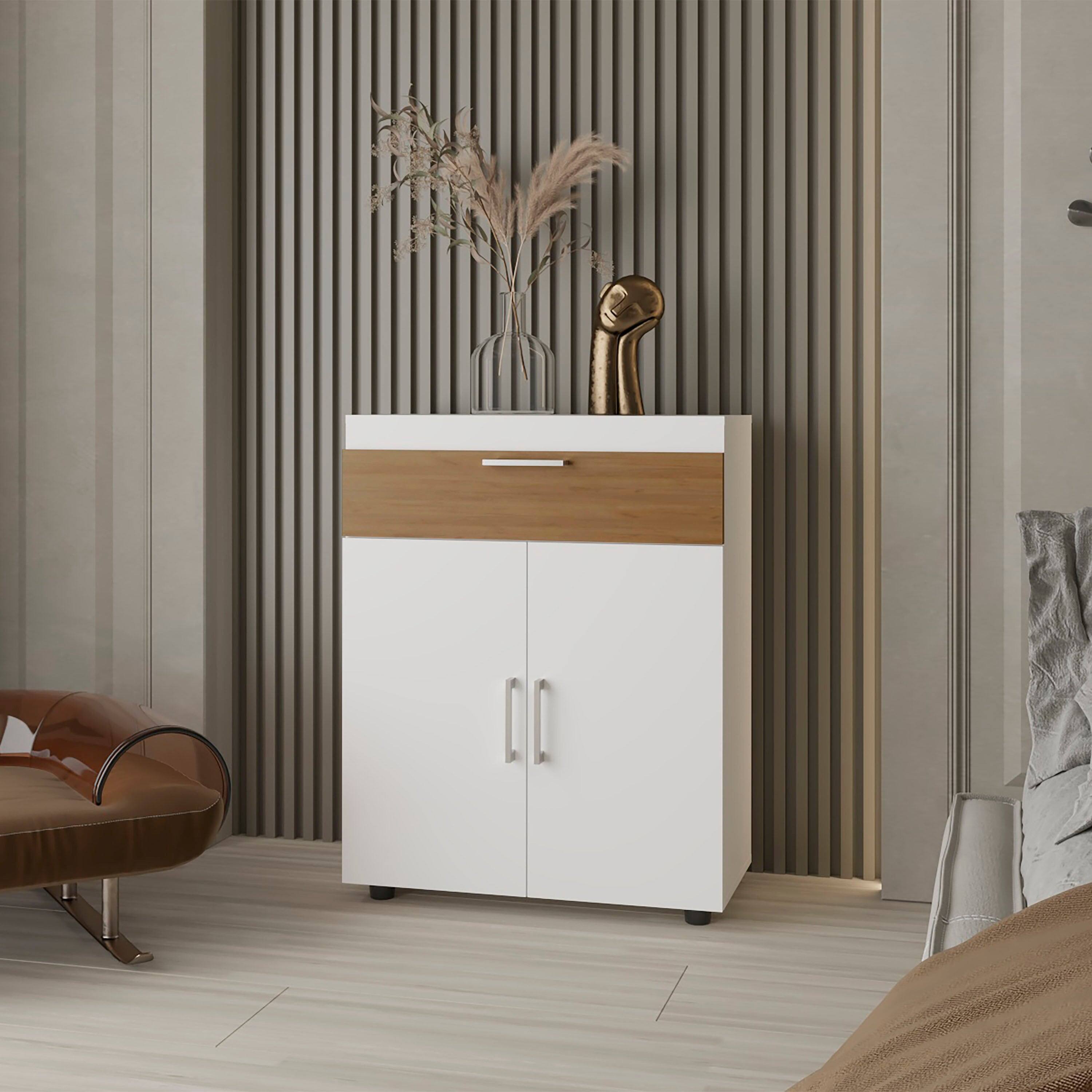 Front. APRILSOUL - Pneumatic Lift-Up Compartment Shoe Rack - Oak,White.