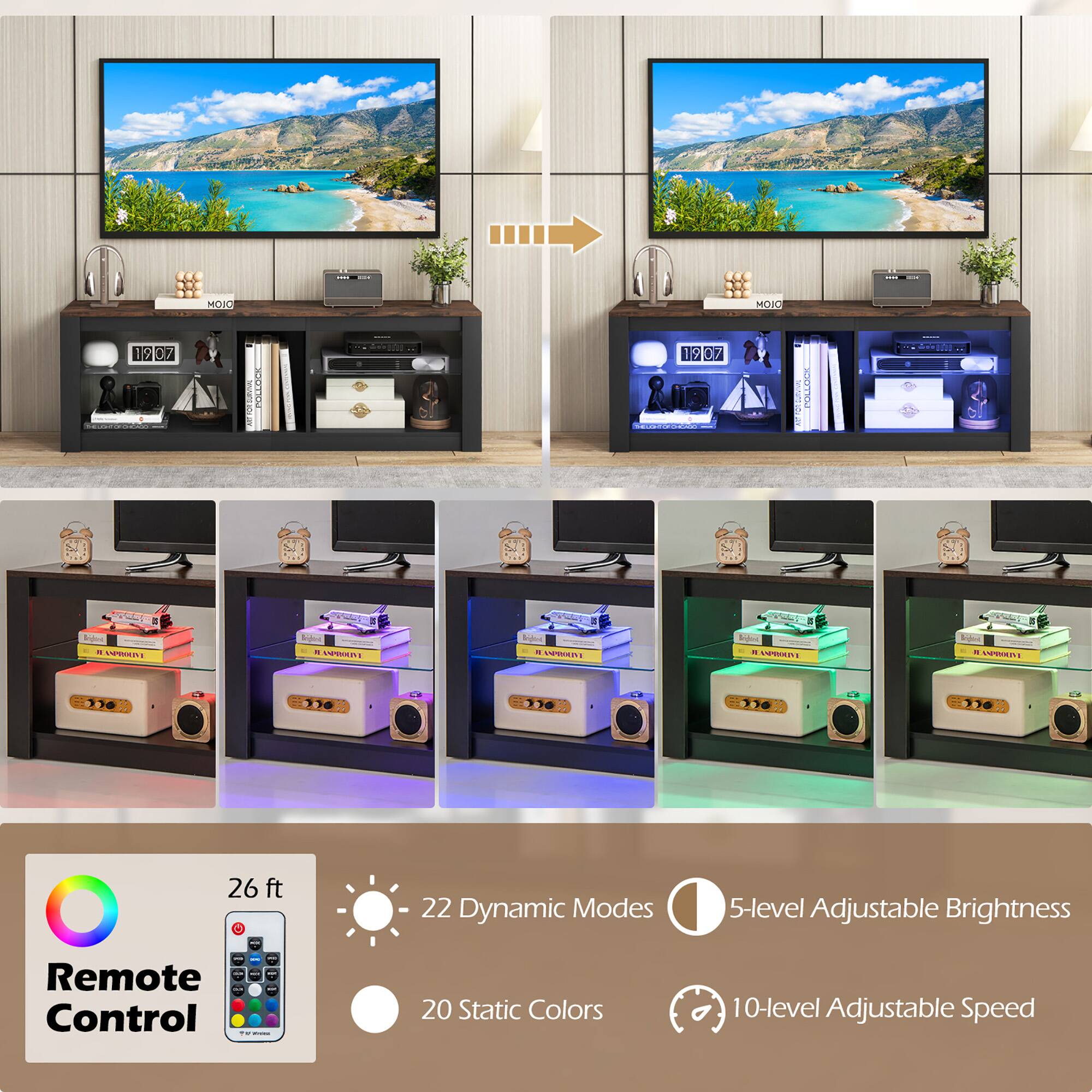 MOIO 1S 07 H  12 O7 !  .. SLE E TE F CE   F - E - - AUIOIN -  - 1 - AUER 316 13 26 ft a 22 Dynamic Modes 5-level Adjustable Brightness Remote Control 20 Static Colors 10-level Adjustable Speed