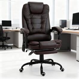GOODSILO - Ergonomic High-Back Massage Office Chair with Adjustable Lumbar Support and Retractable Footrest for Ultimate Comfort - Brown