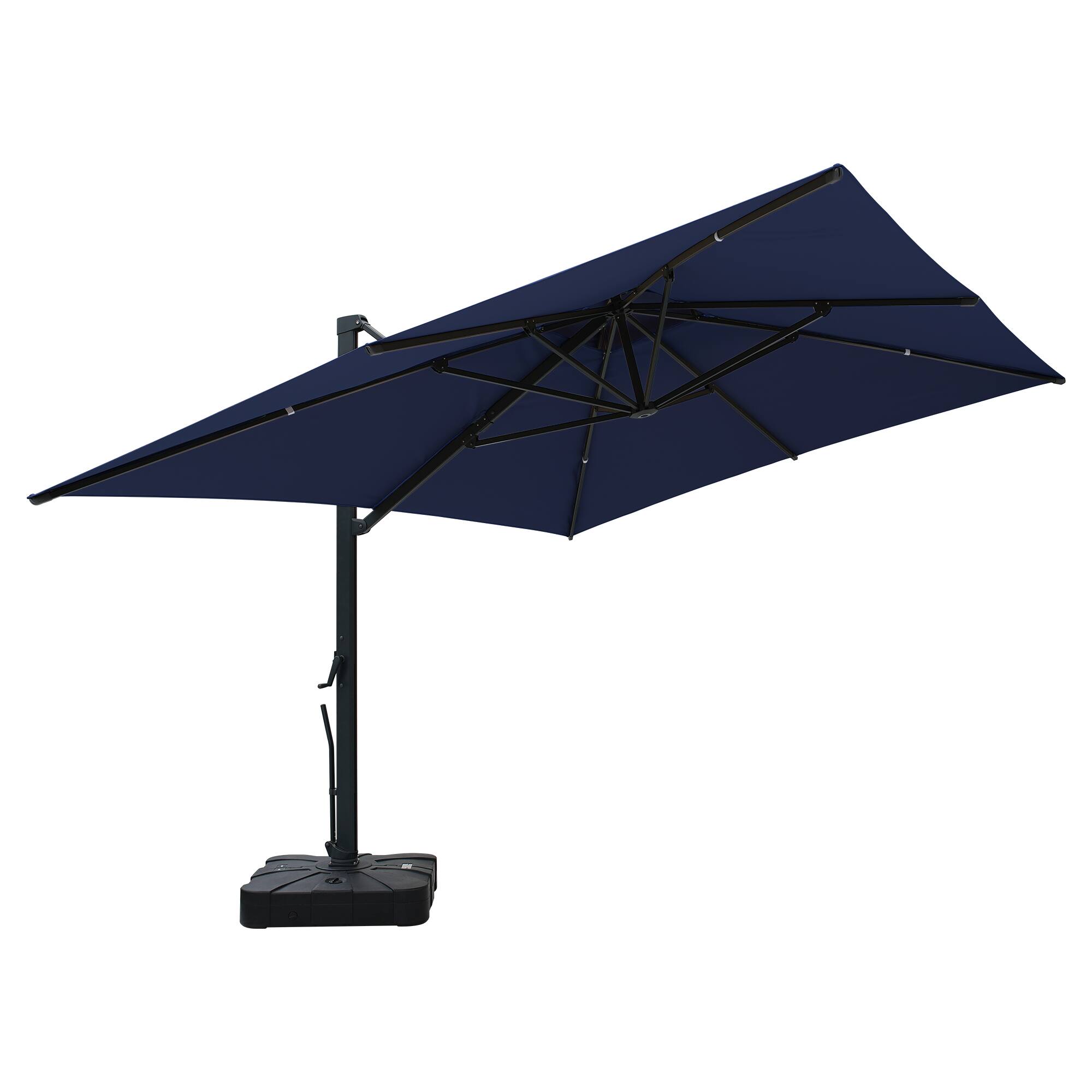 Left. Mondawe - 10*13ft Patio Cantilever Umbrella Double Top Offset Umbrella with Base - Navy Blue.