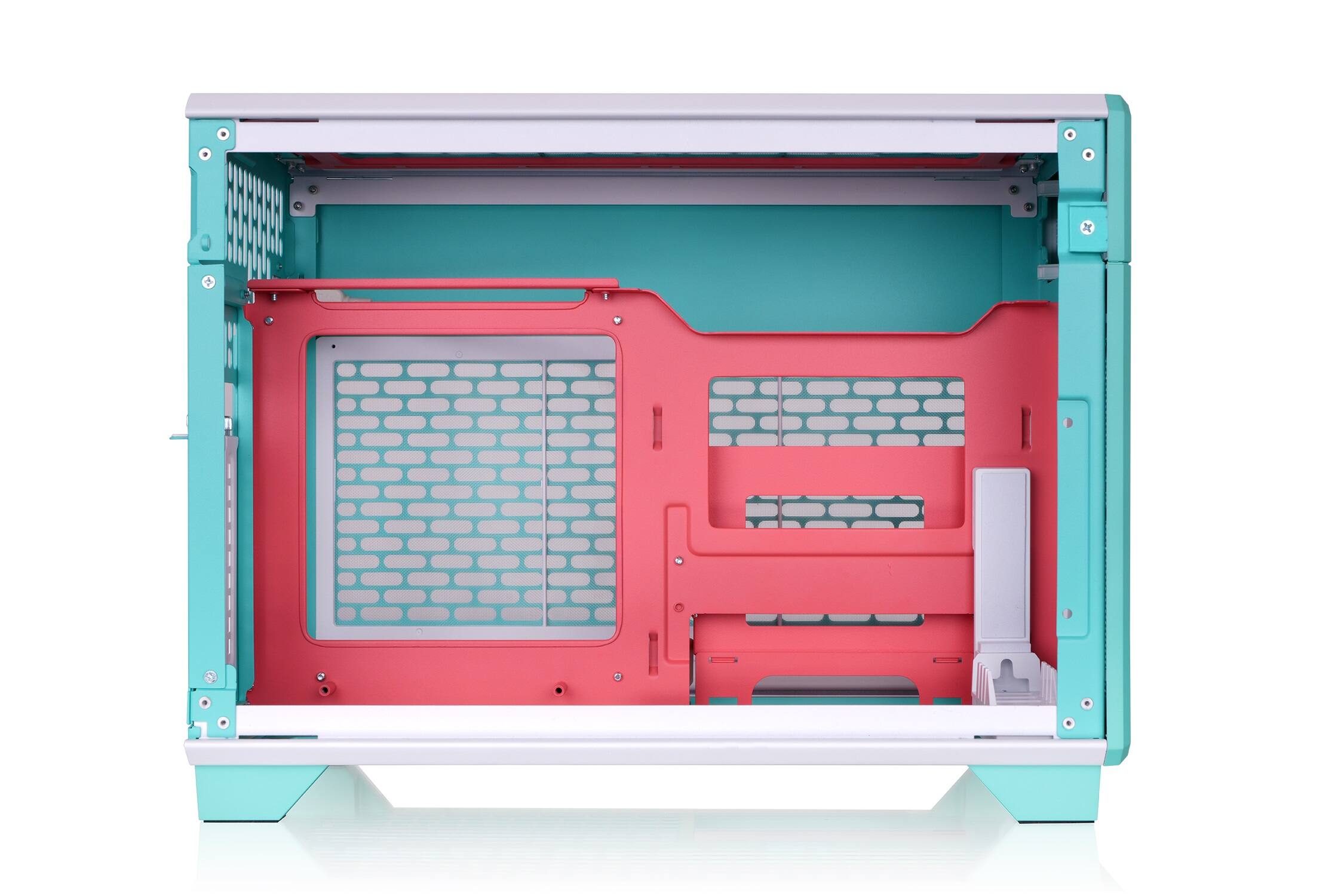 Back. Thermaltake - TR100 SFF mITX Mini Tower PC Case with PCIe 4.0 Riser Cable Included - Mint Strawberry.