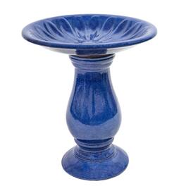 Sunnydaze - Daisy Embossed Bowl Ceramic Outdoor Bird Bath - 21.5” H - Blue