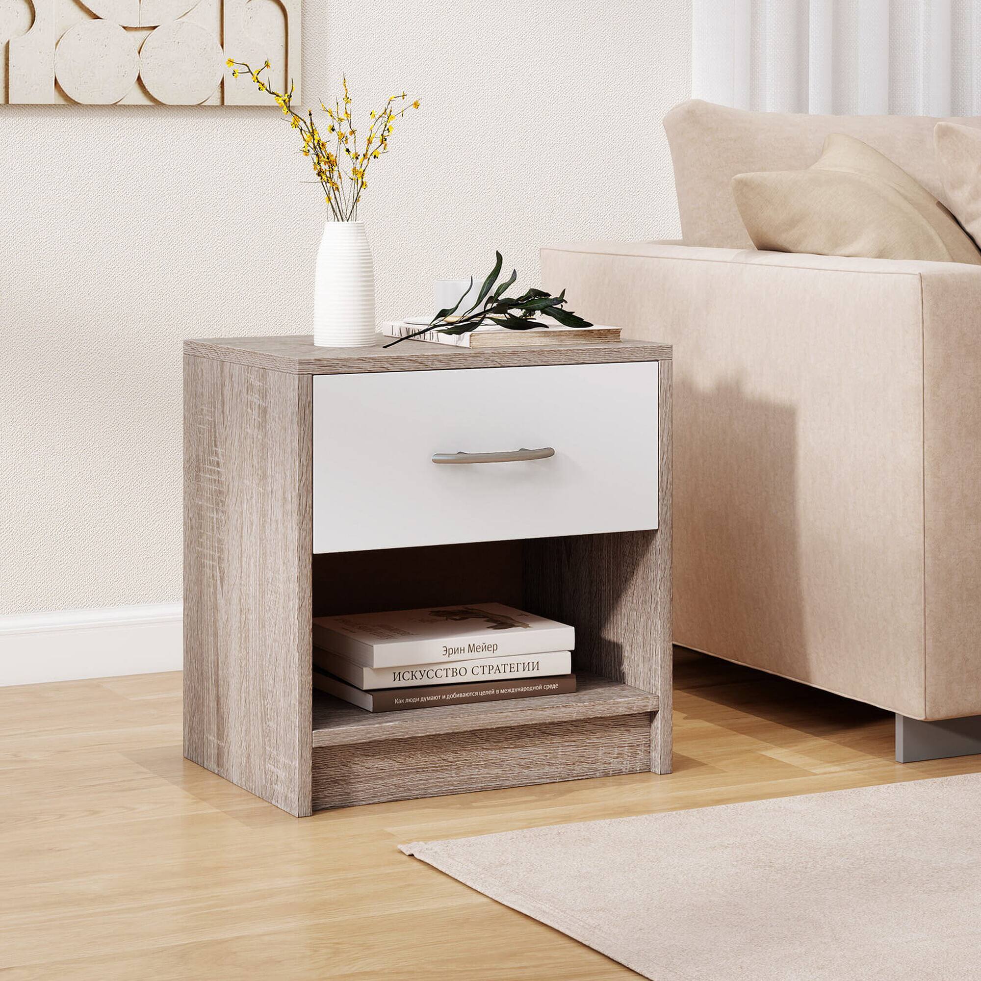 Alt View 3. Costway - Costway Modern Nightstand Bedside Table with Drawer Open Storage Shelf for Small Spaces - Light Gray.