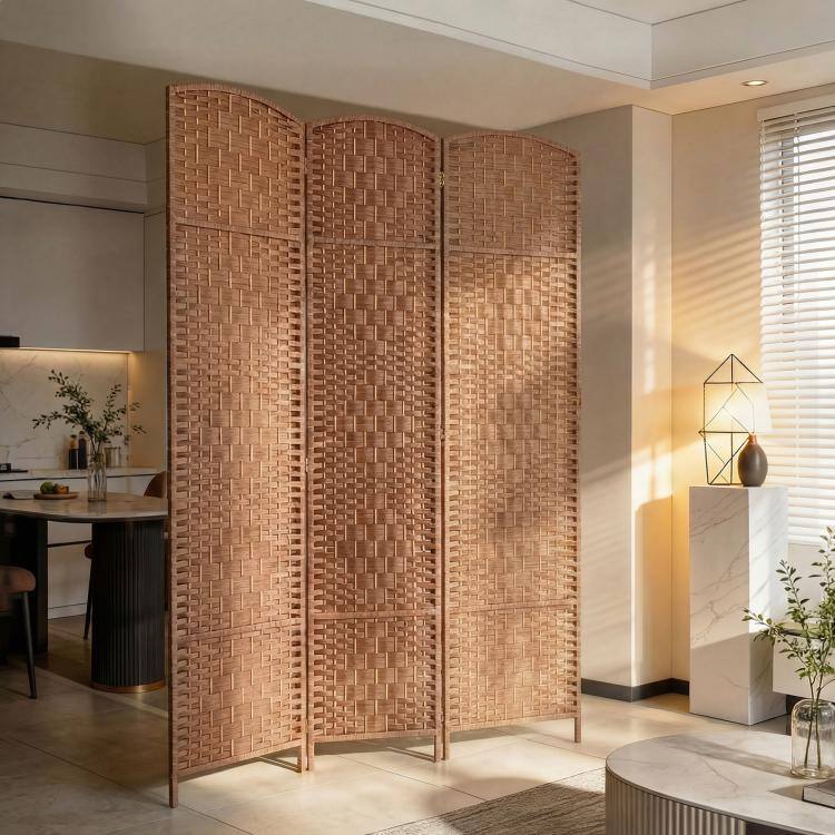 PULUZ 6' Tall Wicker Weave 3 Panel Room Divider Wall Divider Natural ...