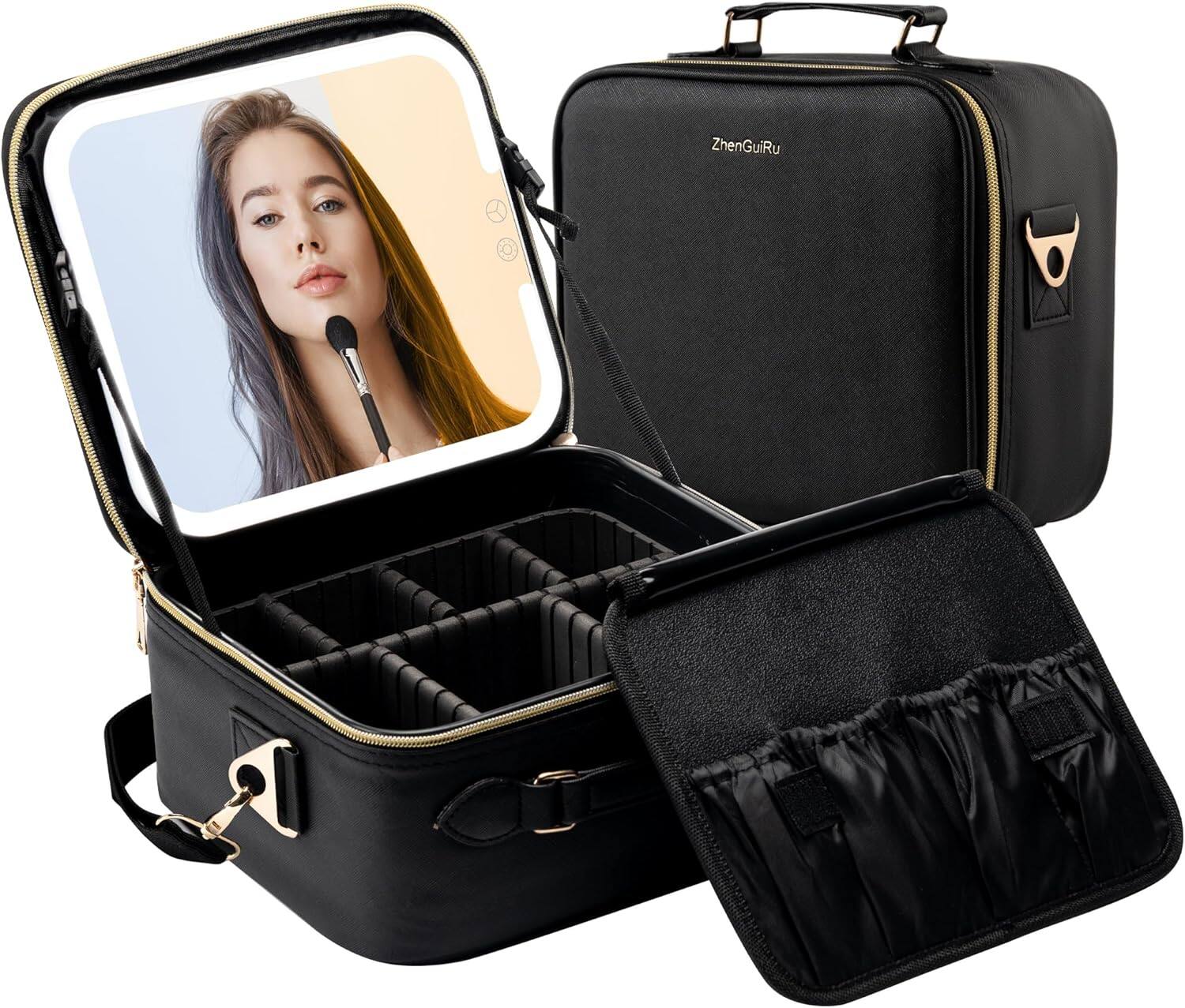 Stamp n Camp - SJD Travel Makeup Bag with LED Mirror, Portable Cosmetic Case Organizer with Lighted Mirror - Upgraded