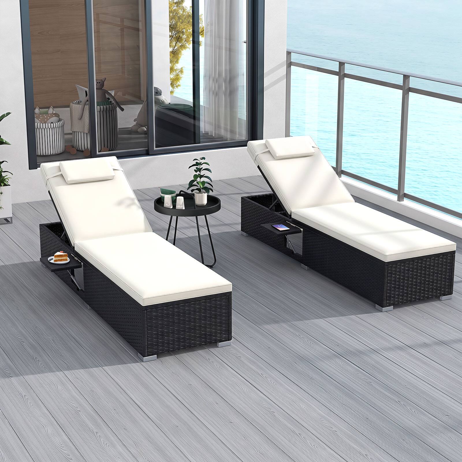 Alt View 3. Costway - Costway 2PCS Patio Chaise Lounge with 6-level Backrest Comfy Seat Cushion Headrest Backyard - Mix Black+Off White.
