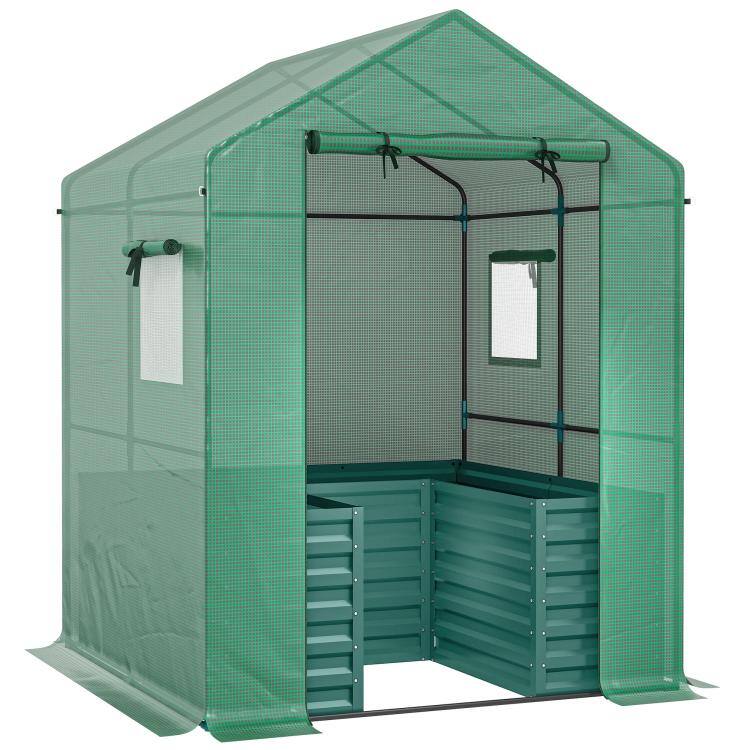 Alt View 10. PULUZ - Greenhouse with Raised Garden Bed, Galvanized Steel Outdoor Greenhouse with Roll Up Door - Green.