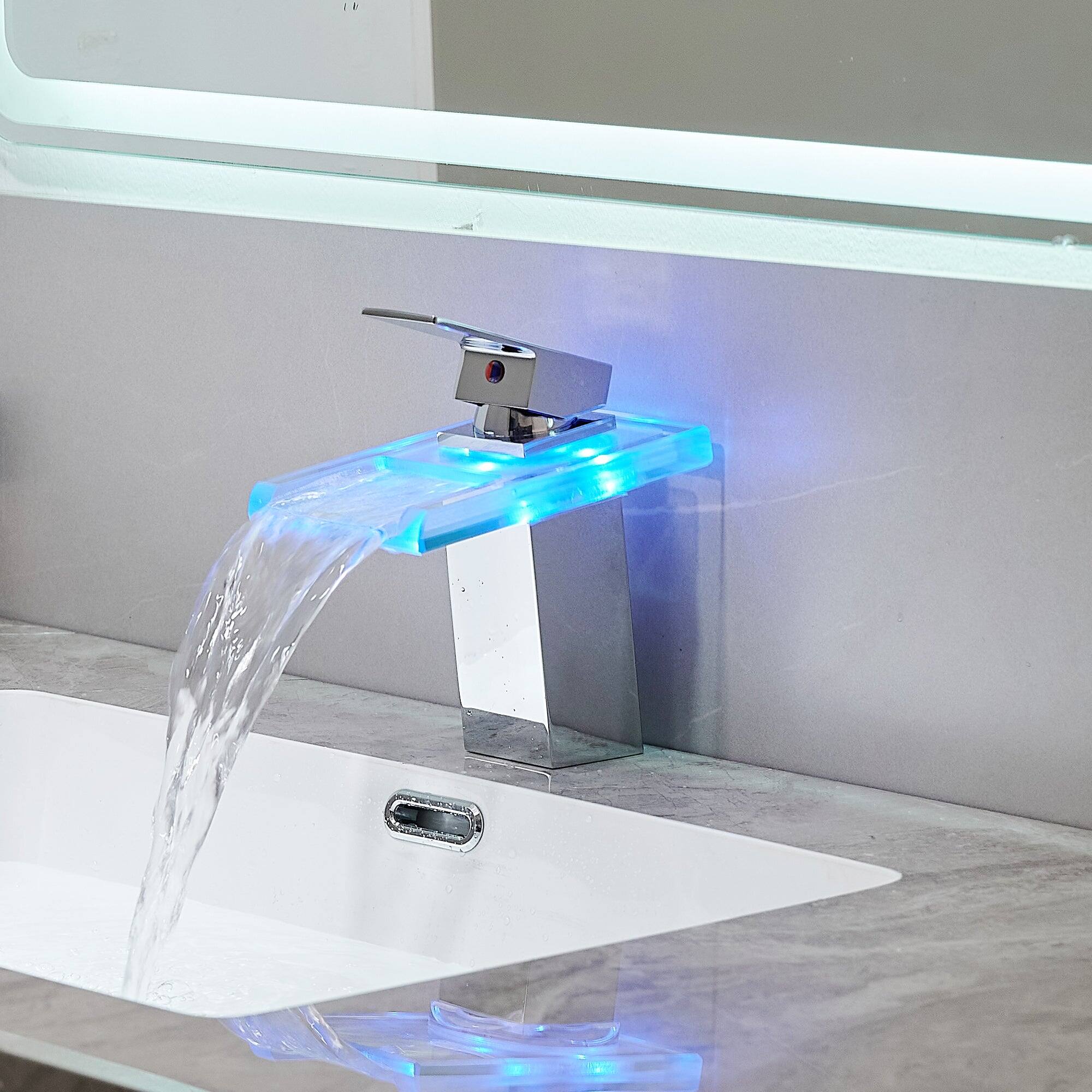 Alt View 10. Boyel Living - Waterfall Single Handle Single Hole Bathroom Faucet Chrome with LED Temperature Sensor and Supply Hoses Easy Install - Chrome.