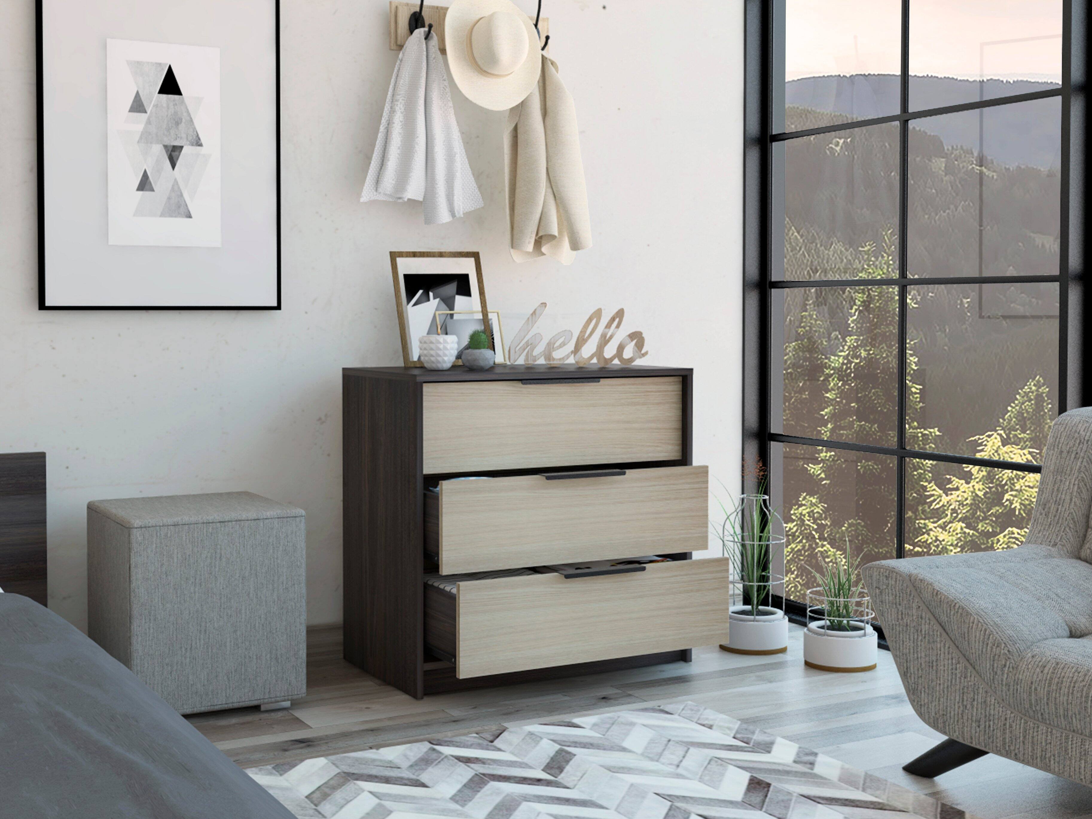Alt View 1. TuHome - Kaia 3 Drawers Dresser, Superior Top - Black / Pine.