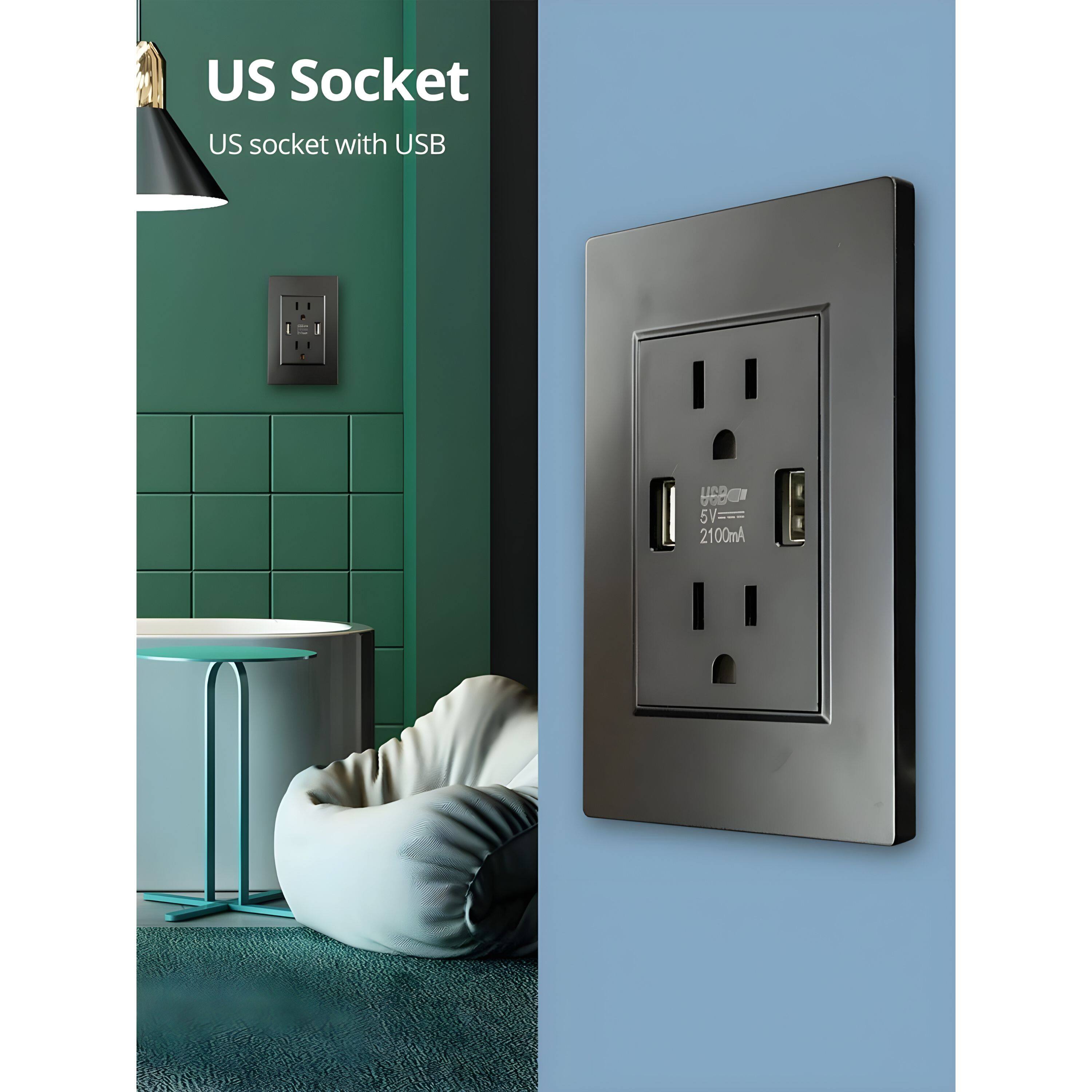 US Socket  
US socket with USB  
5V = 2100mA