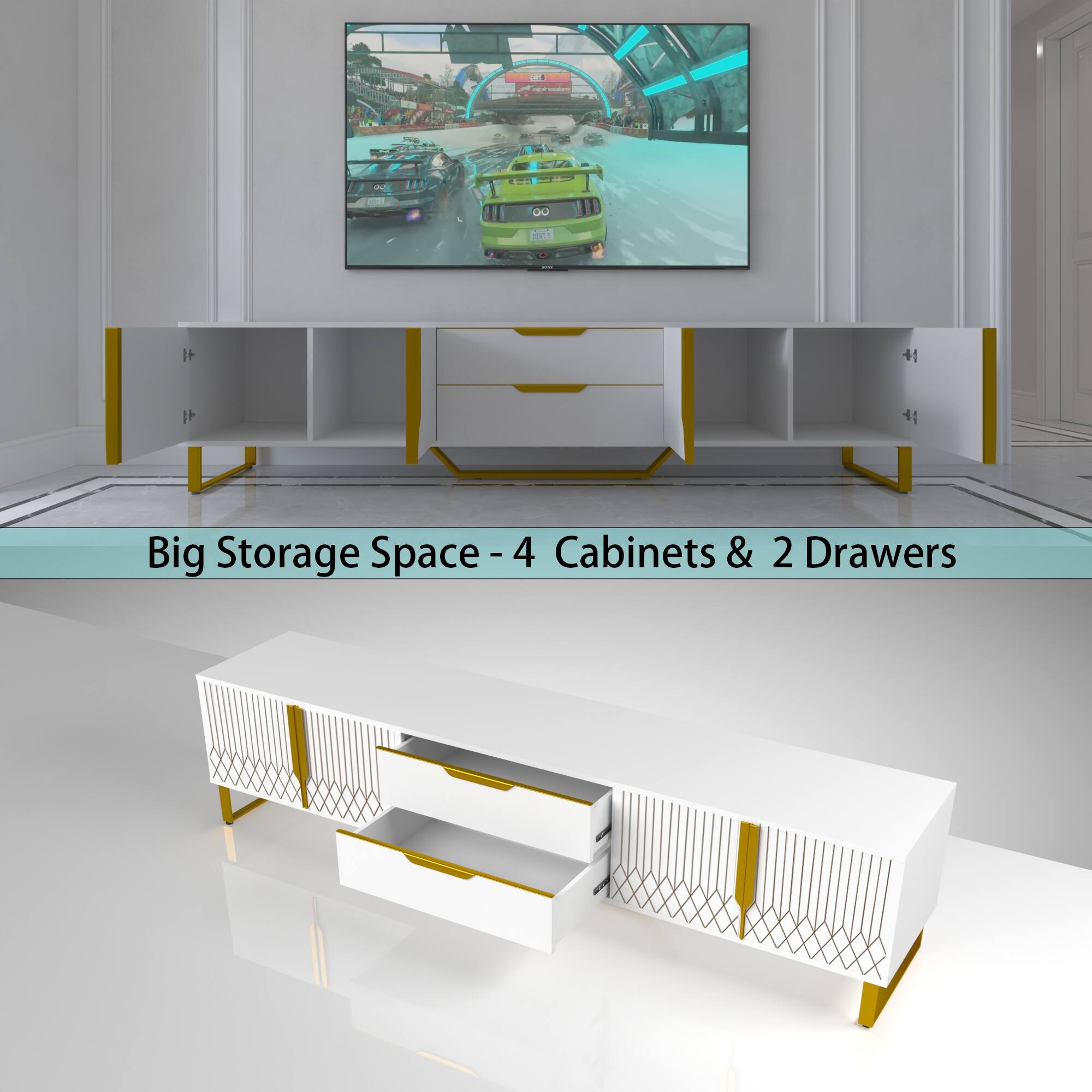 Big Storage Space - 4 Cabinets & 2 Drawers