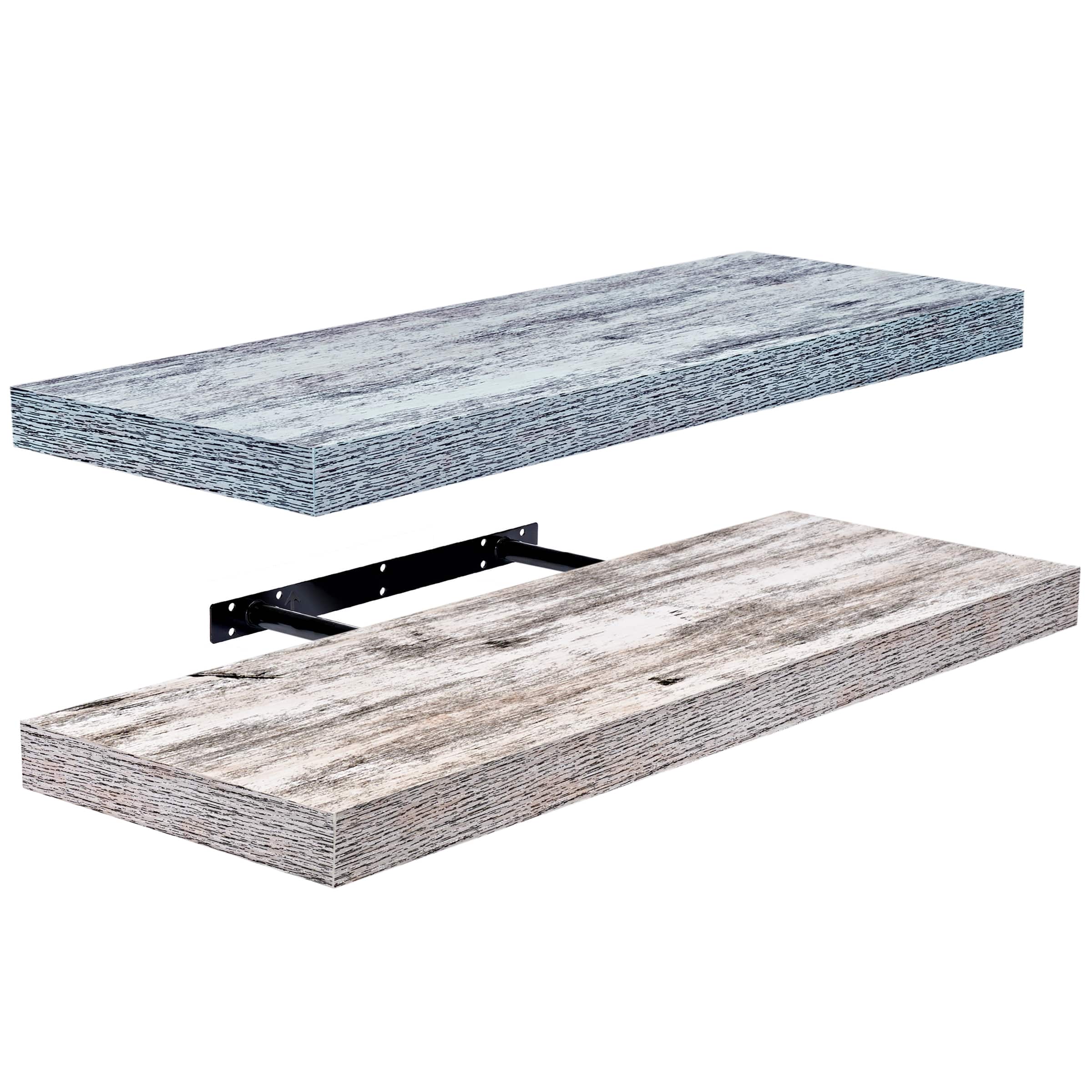2 Pack (24"x9") Sorbus Floating Wall Shelves for Bedroom, Decor, Kitchen, Living Room - for Trophies, Frames, Bookshelf - Rustic Blue/Grey