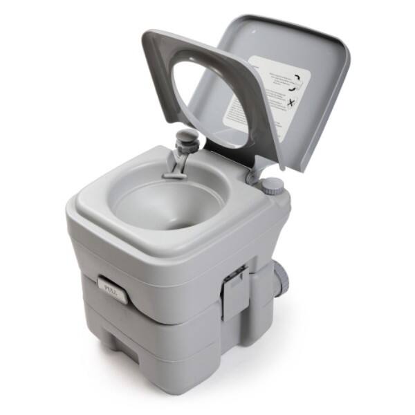 Back. MOOSOO - 5 Gallon Portable Toilet With Detachable Holding Tank, Flush Potty For Travel Camping - Gray.