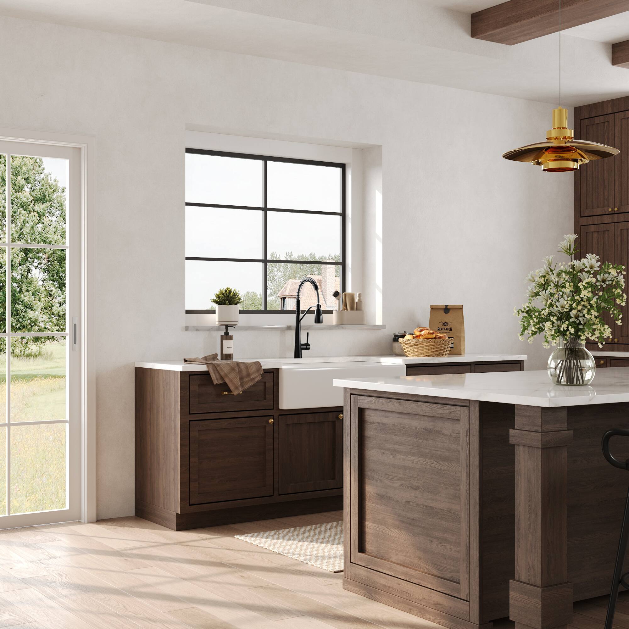 Left. GRANDJOY - Kitchen Faucet with Pull-Down Sprayer and Spring Spout for Modern Kitchen Renovation - Matte Black.