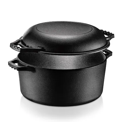 Front. NutriChef - NutriChef Cast Iron Multi Cooker - Pre-Seasoned Non-Stick Double Dutch Oven Stovetop Casserole Cookware Braising Pot - Black.