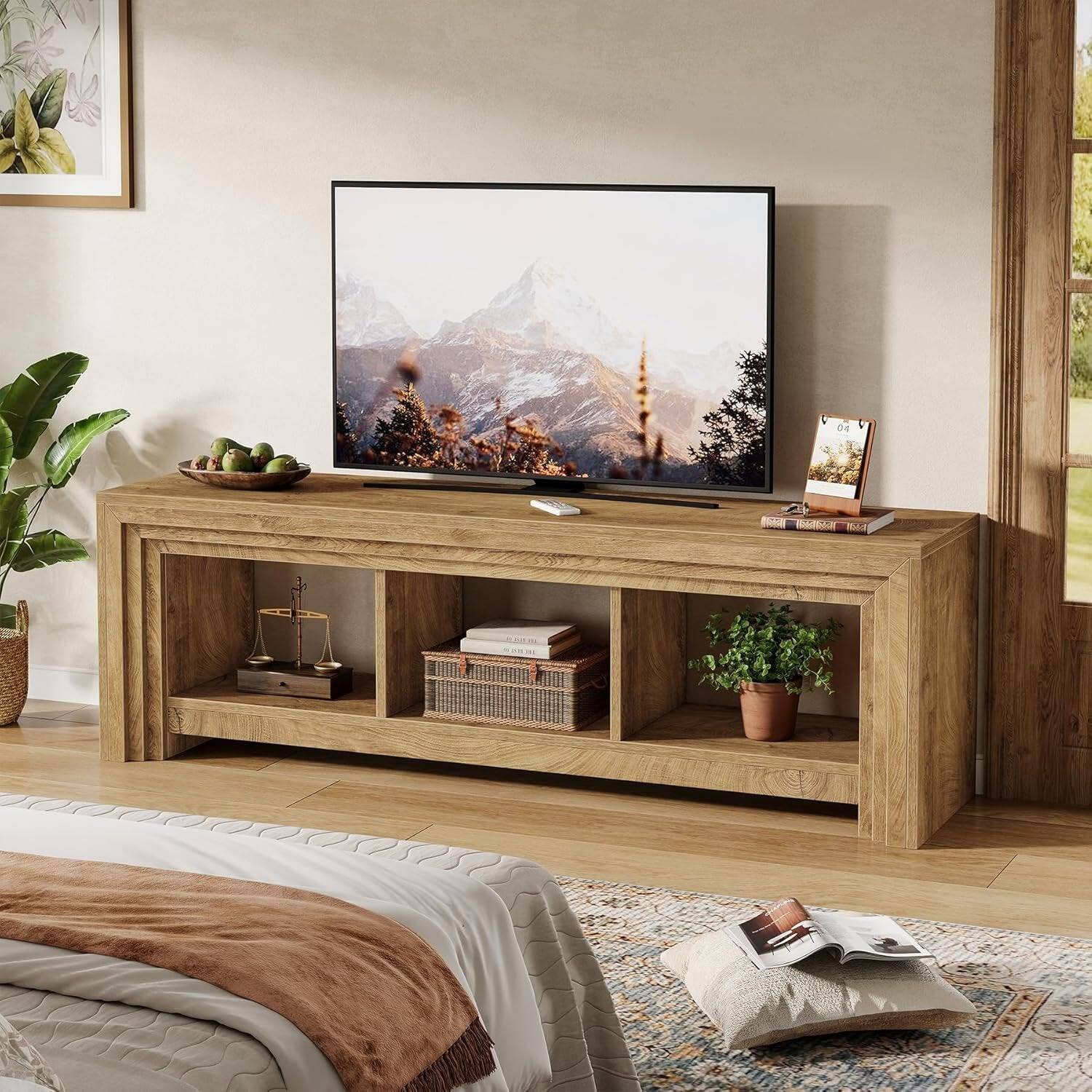 Angle. Tribesigns - Office Media Console, For Media Equipment and Storage in Meeting Rooms and Reception Areas - Brown.