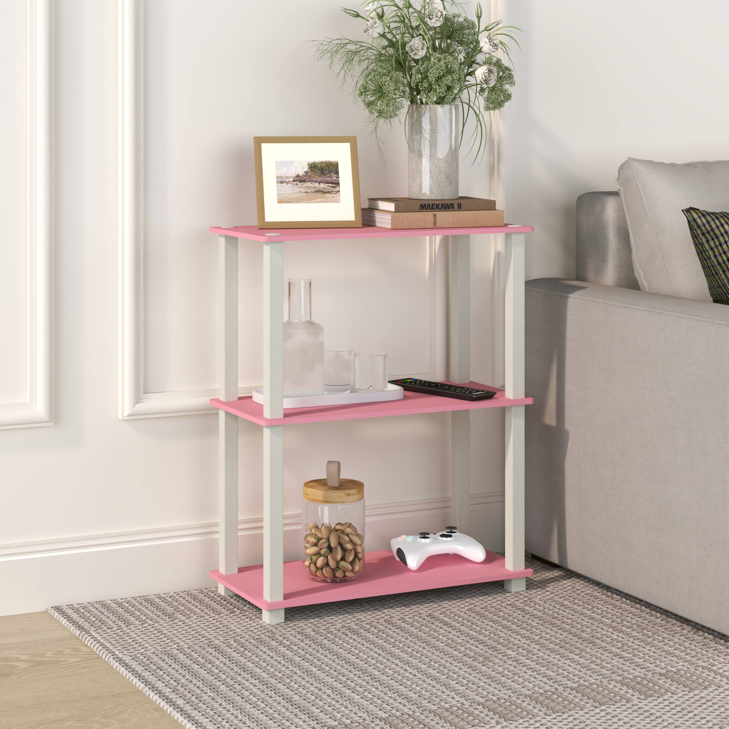 Alt View 1. HOMLUX - 3-Tier 29.6" Corner Shelf Open Shelves for Display for Living Room and Office Organization Pink & White - Pink & White.