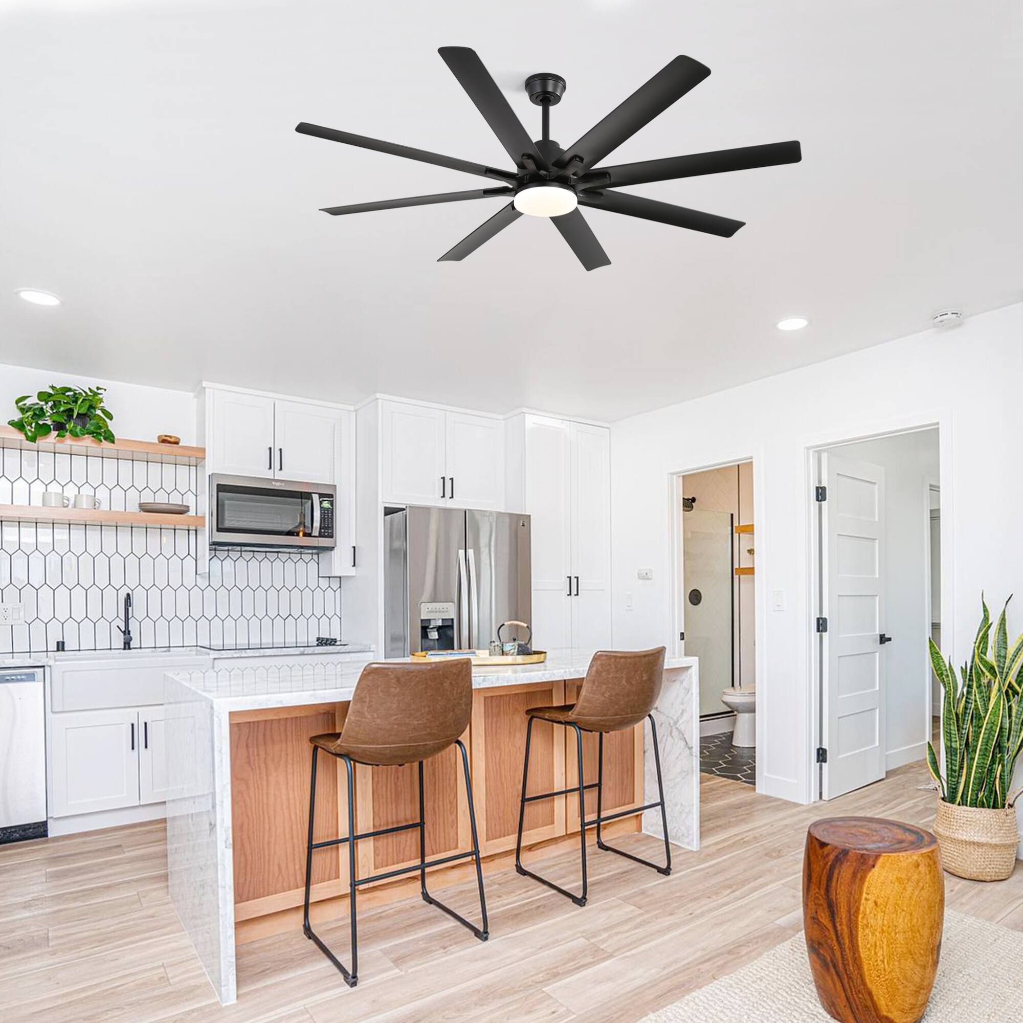 Alt View 1. ELEMENT ACE - Modern Large Ceiling Fan with Dimmable LED Light Smart Remote Control Reversible DC Motor Matte Black - Matte Black.