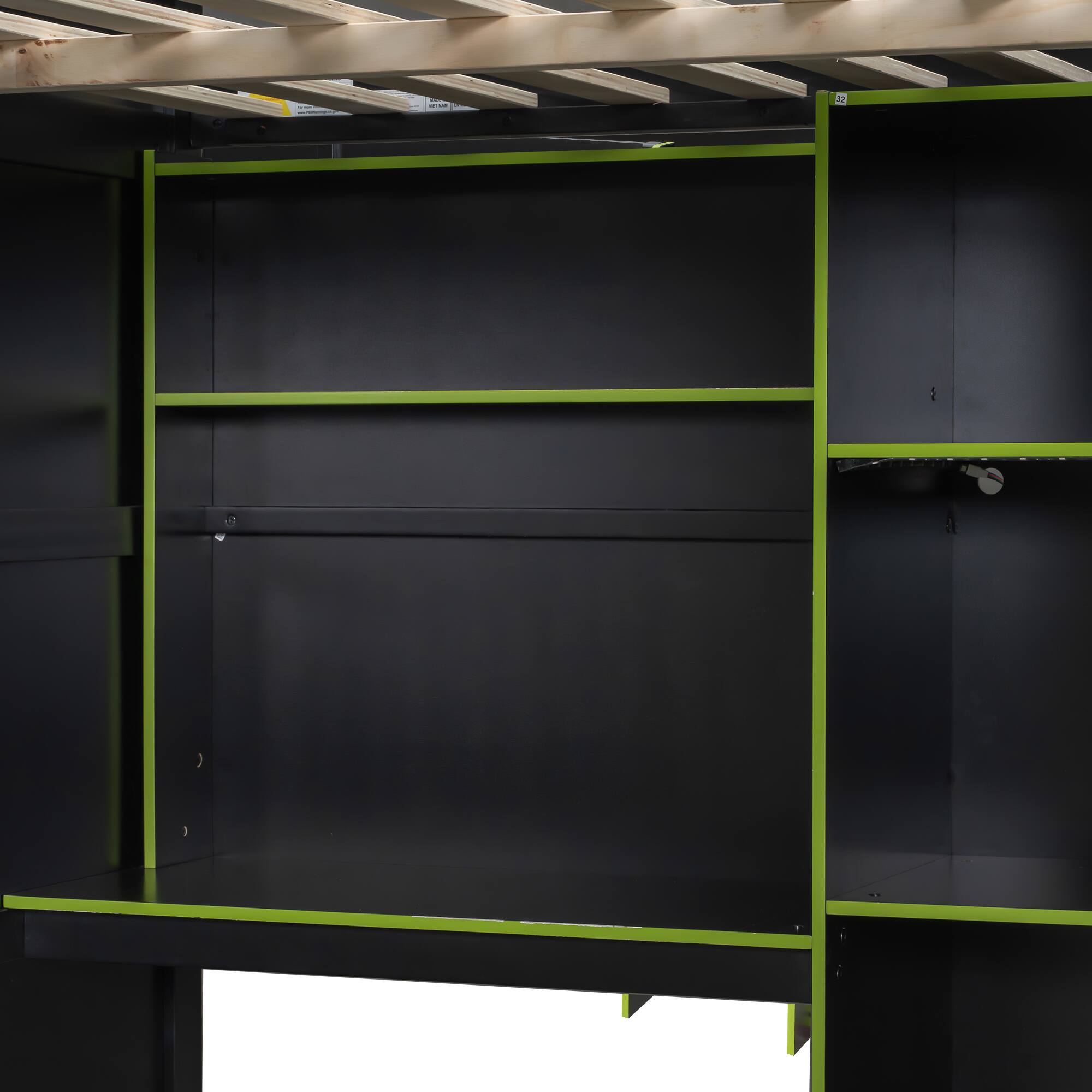 Alt View 1. Anysun - Full Size Wood Loft Bed with Desk,Open Wardrobe,Storage Compartments and RGB Lights - Green.