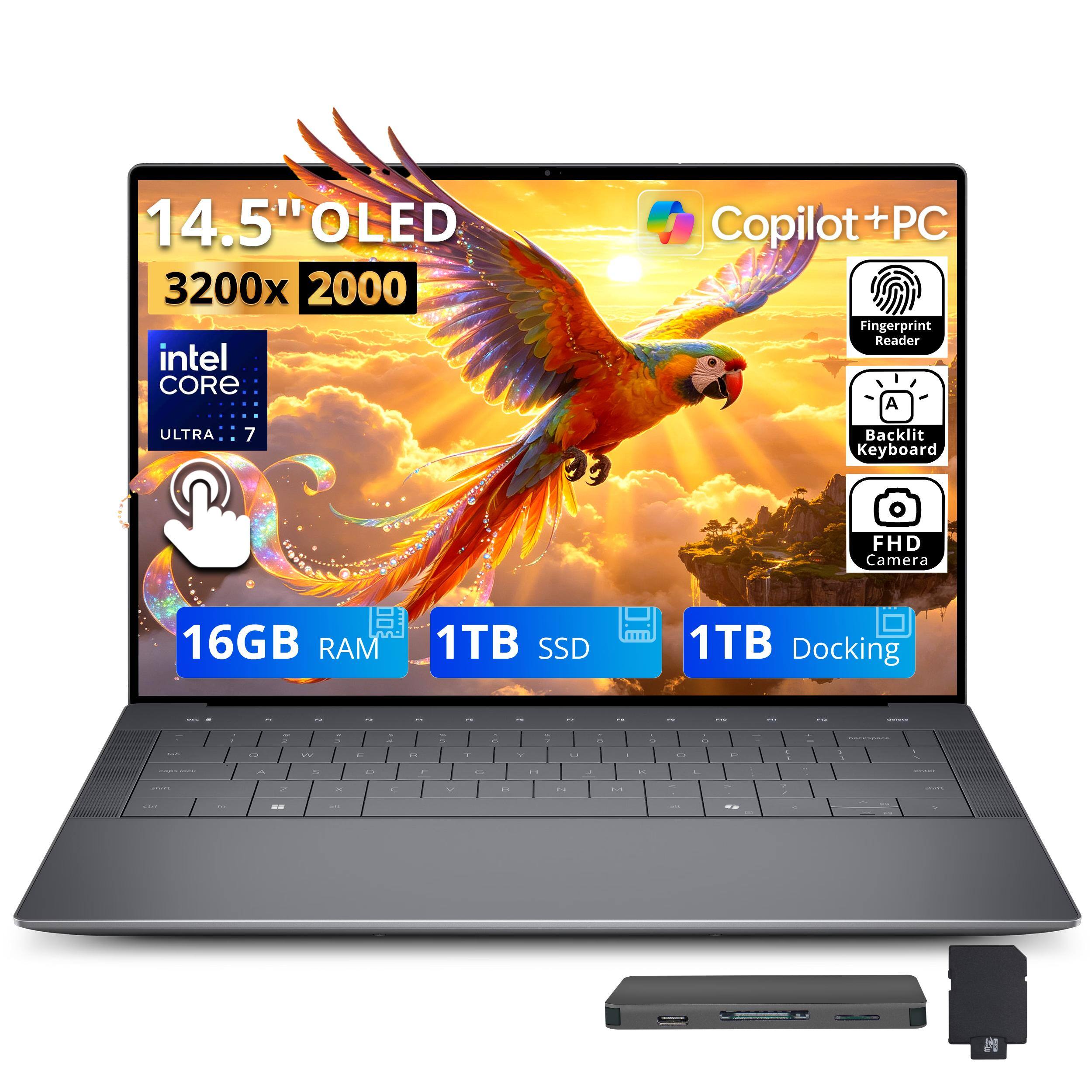 14.5" OLED 3200x2000 Intel Core Ultra 7 Copilot+ PC Fingerprint Reader Backlit Keyboard FHD Camera 16GB RAM 1TB SSD 1TB Docking