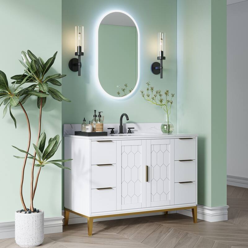 Alt View 4. WELLFOR - 20 in x 36 in Oval LED Framed Bathroom Vanity Mirror with Anti-Fog &Dimmable, Wall-Mounted Bathroom LED Lighted Mirror - White.