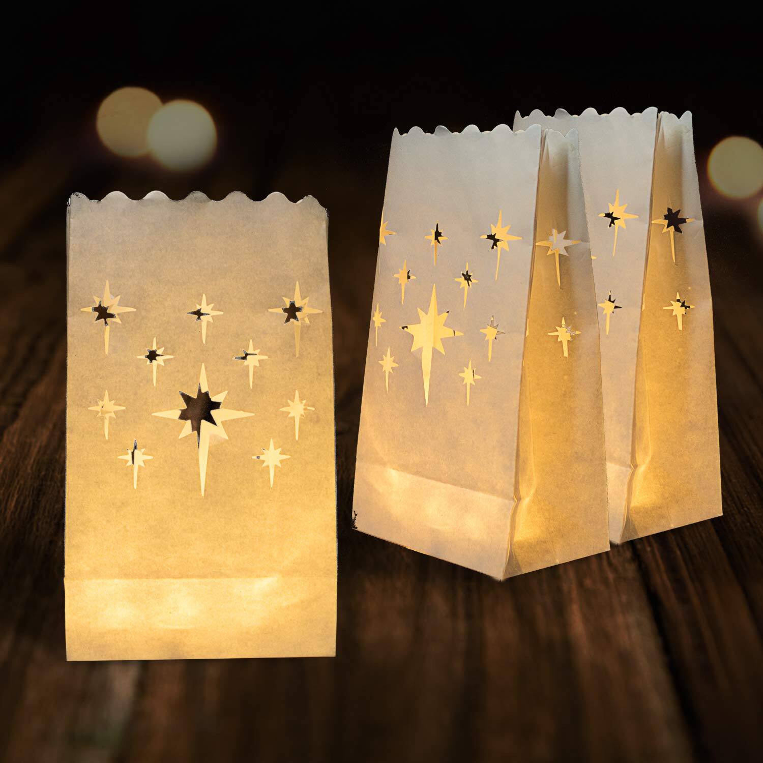 Alt View 7. Paradigms Interiors - White Luminary Bags Upgraded Moisture-proof Candle Stars Luminaries For Wedding Party Thanksgiving Christma... - 24.