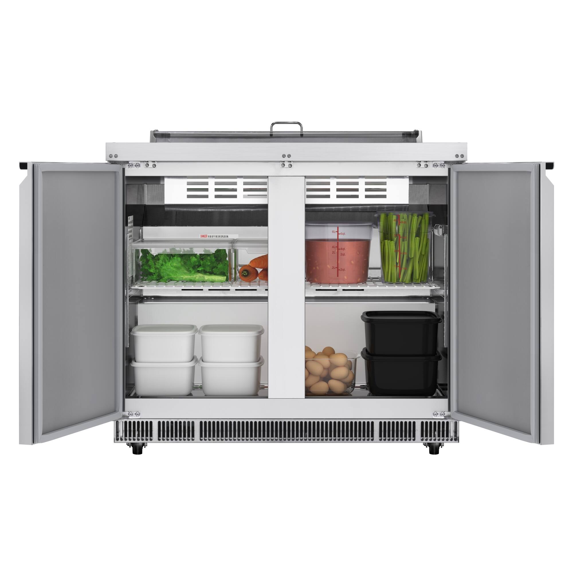 Angle. Koolmore - 36 in.  Refrigerated Prep Station Cold Table, Stainless-Steel Refrigerator with 6-Pan (Not Included) with Cover Capacity - Stainless-Steel.