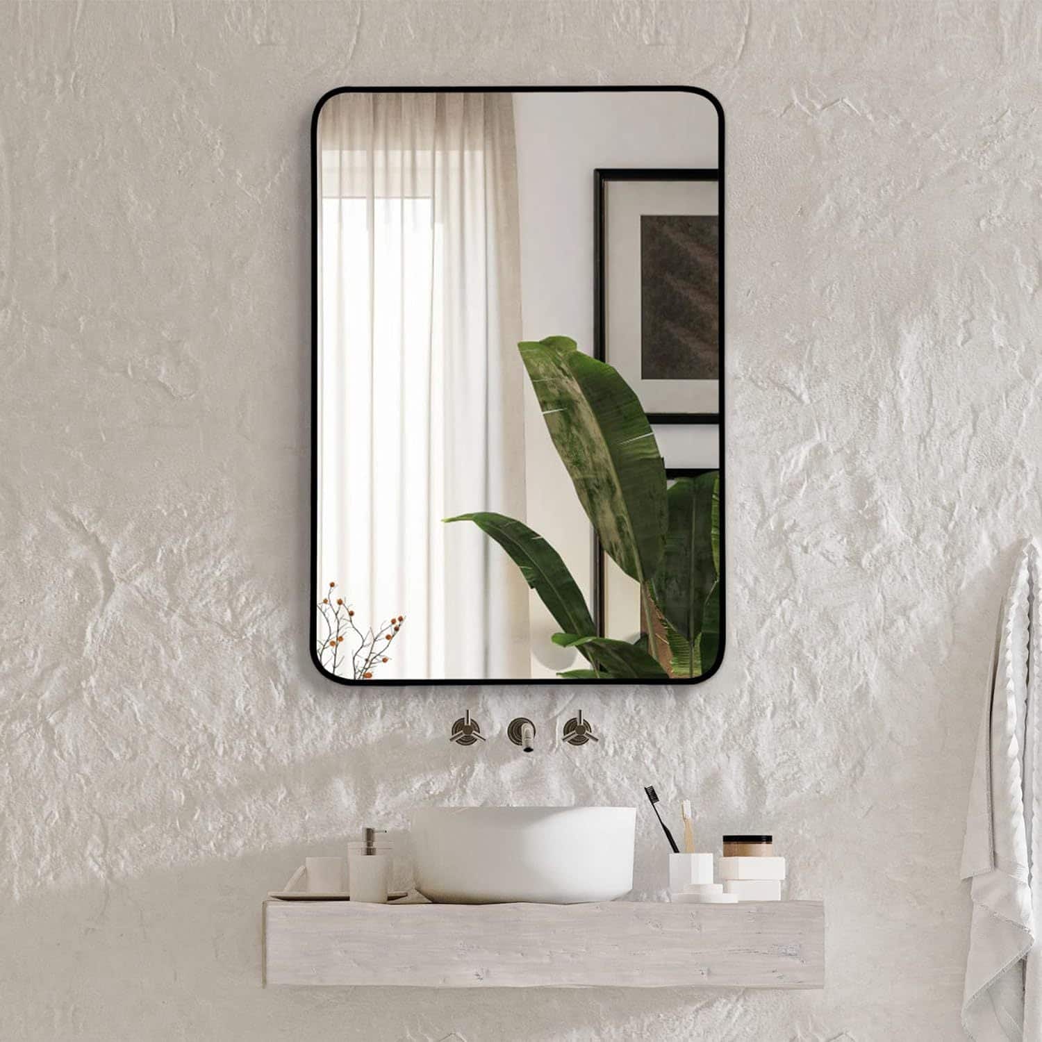 BreeBe - 22x30 Inch Metal Framed Rectangular Bathrrom Mirror for Wall - Black