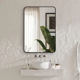 BreeBe - 22x30 Inch Metal Framed Rectangular Bathrrom Mirror for Wall - Black