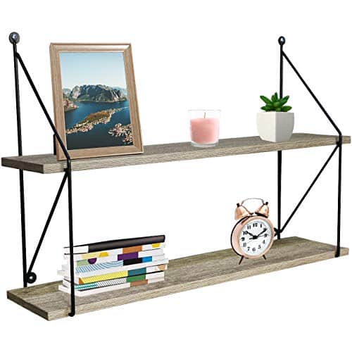 Sorbus - 2-Tier Floating Shelf with Metal Brackets - for Bathroom Decor, Books, Bedroom & Living Room - gray