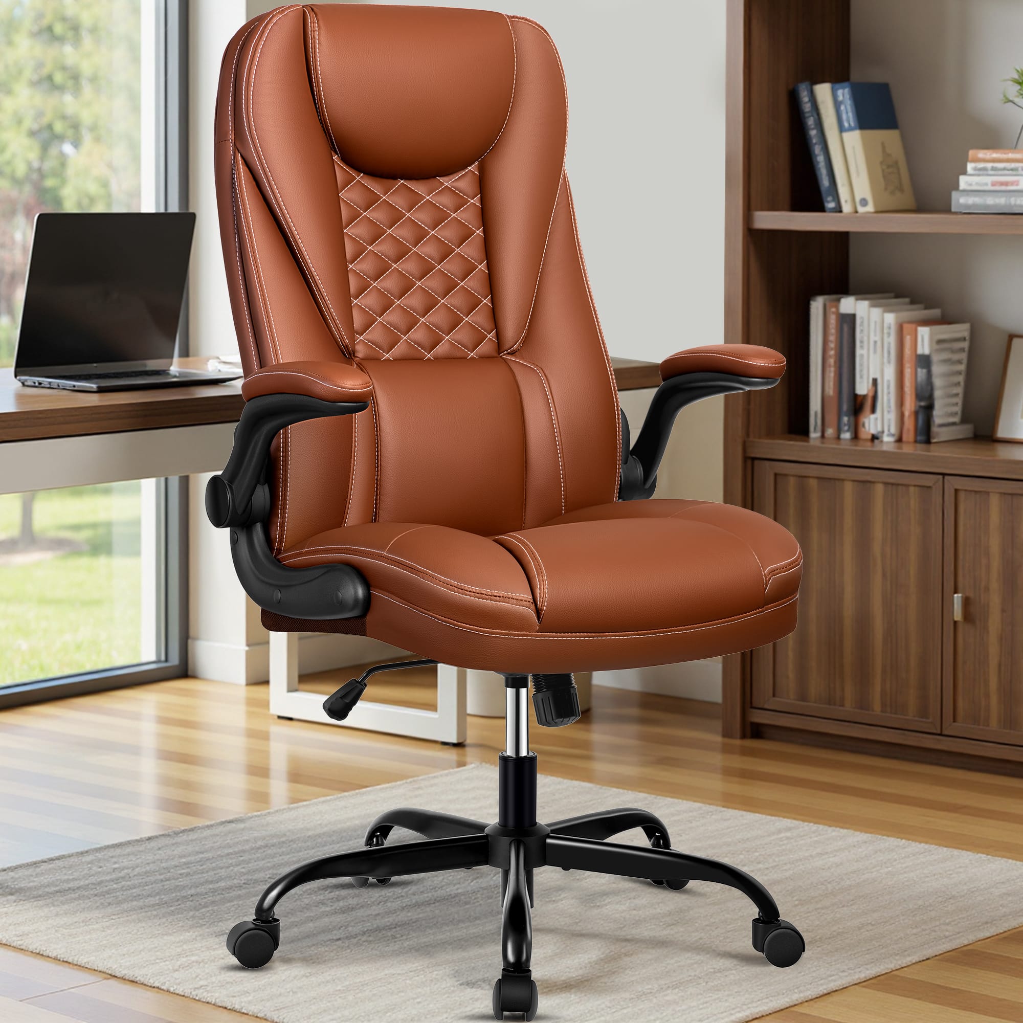Brick Attic - 330lbs Ergonomic Leather Office Chair with Headrest and Adjustable Armrests , 135° Swivel Desk Chair Height Adjustable - Brown