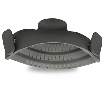 Front. Cheer Collection - Silicone Clip on Pot Strainer, Heat-resistant Snap-on - for Pasta, Noodles Etc - Gray.