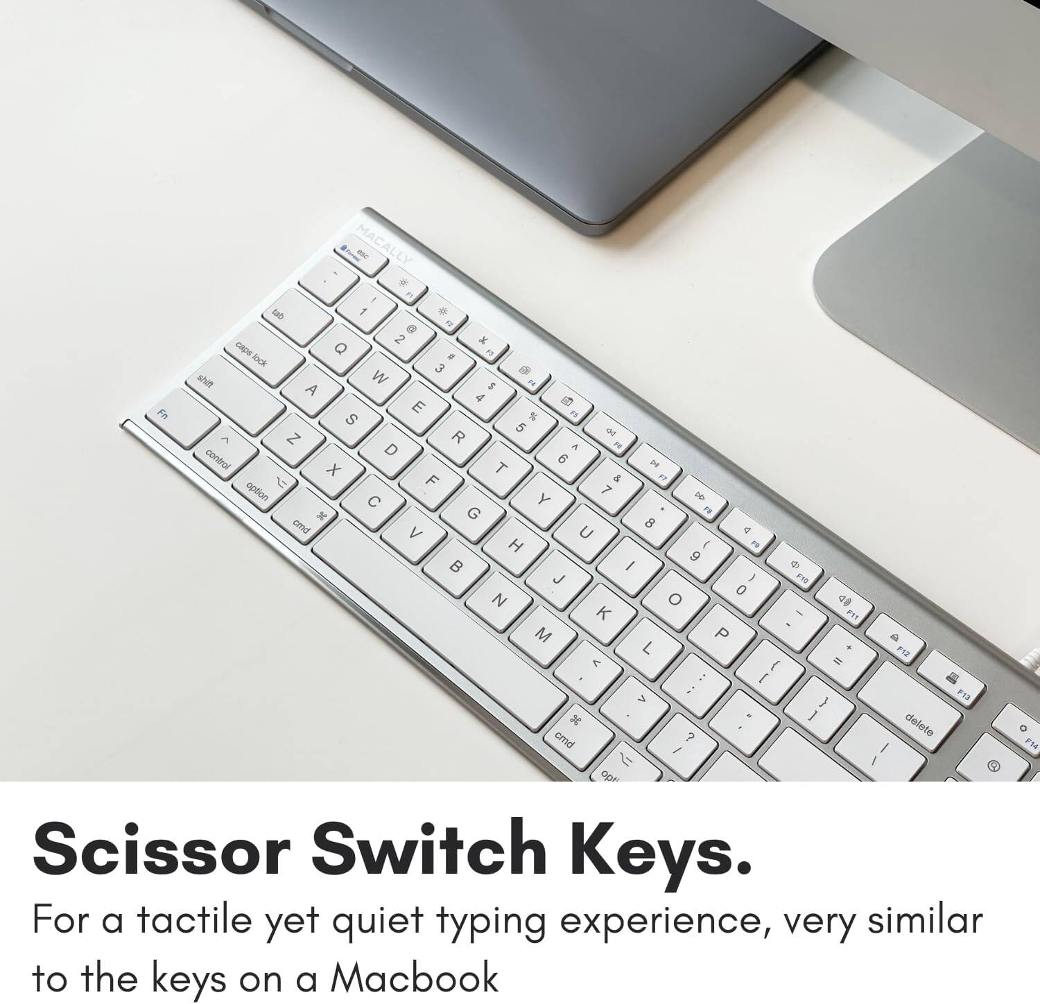 Macally Ultra Slim USB Wired Computer Keyboard Compatible Apple