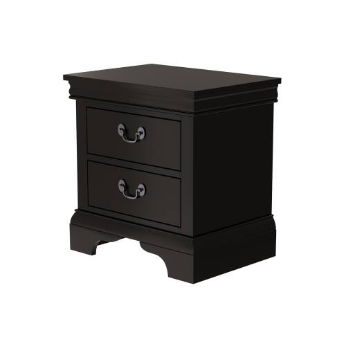 Alt View 4. LUCKY ONE - 22" Assembled Classic Wooden Nightstand 2-Drawer Antique Pulls - Black.