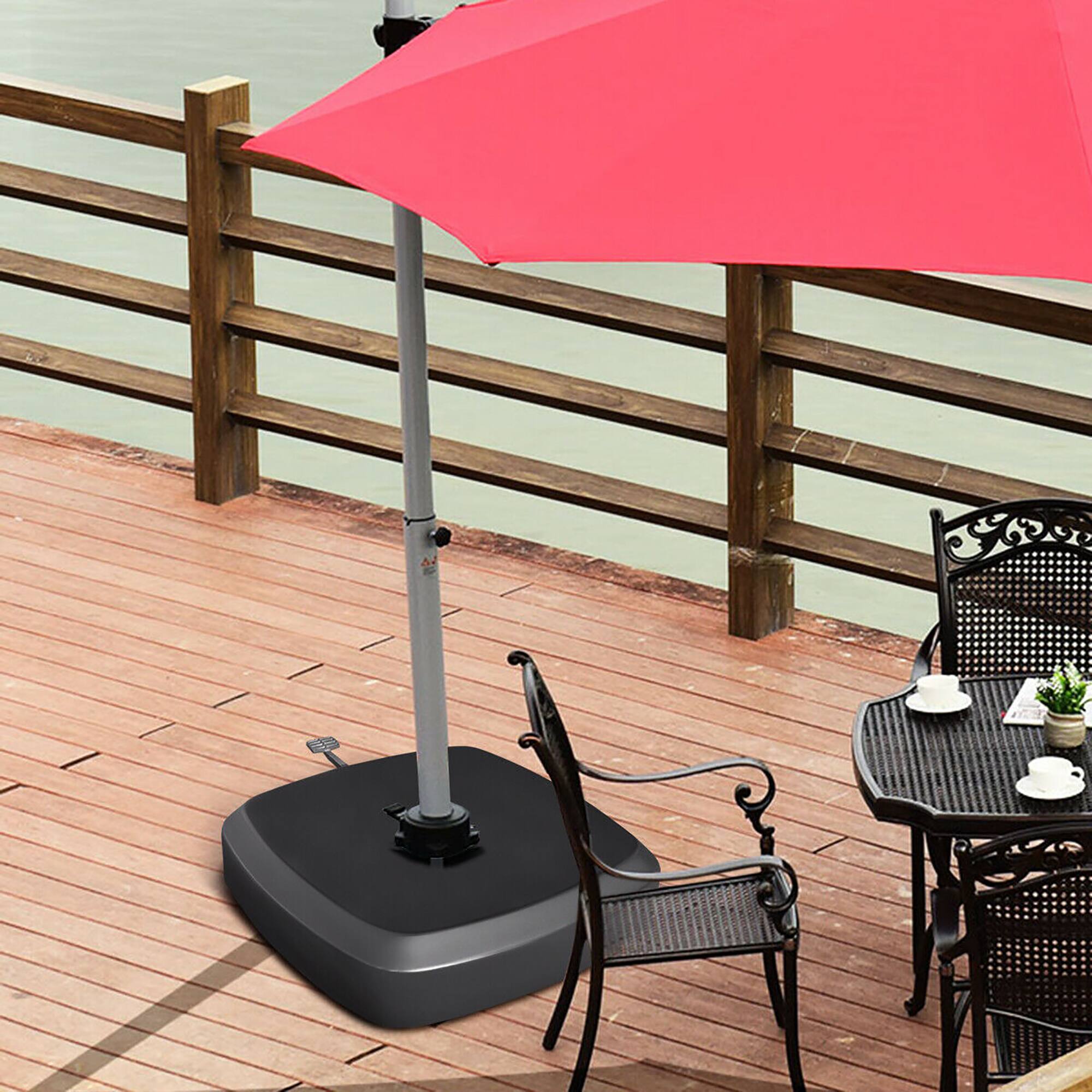Alt View 4. Costway - 330LBS Umbrella Weight Base Water/Sand Filled Offset Umbrella Foot Pedal W/Wheel - Black.