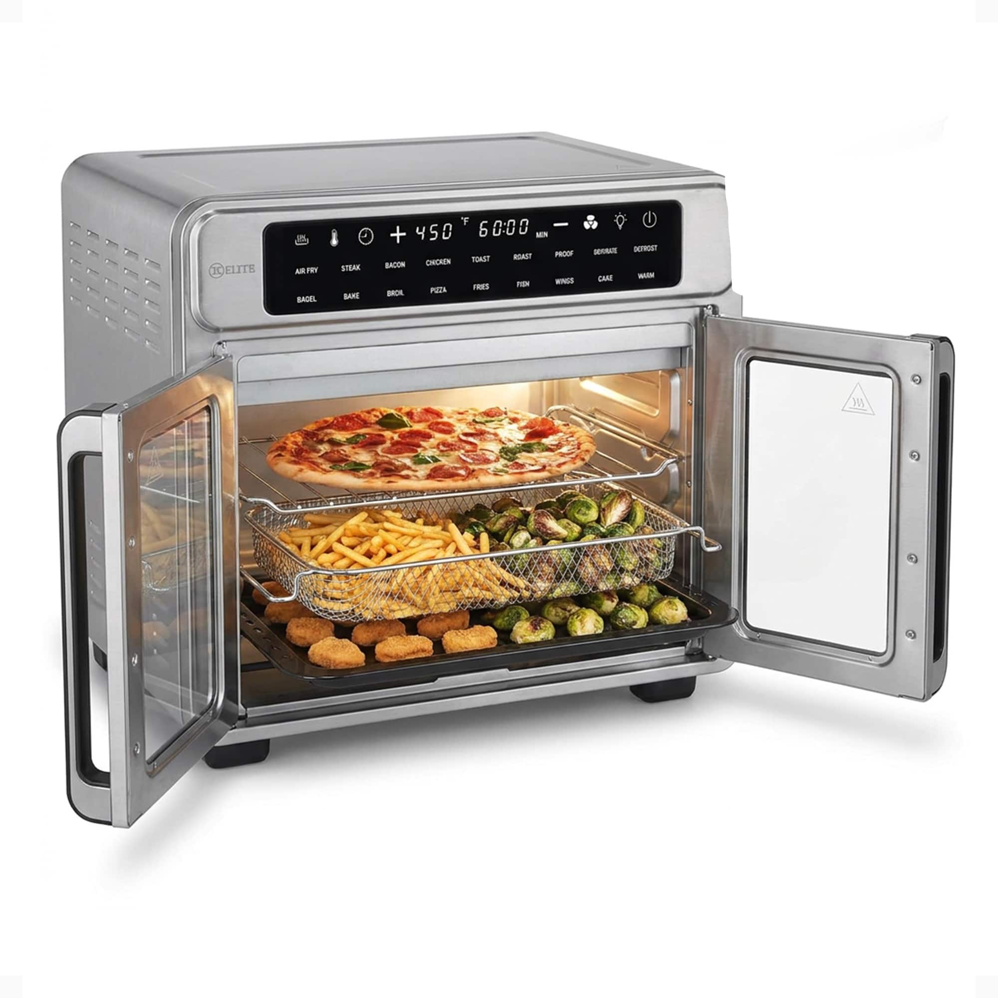 Kitchen Elite - 26 Qt French Door Air Fryer Oven, Countertop Cooker w/ LED Display - Stainless Steel