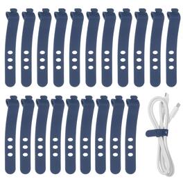 Unique Bargains - 20pcs Silicone Cable Ties, 3-Hole Reusable Rubber Cord Tie, Adjustable, Locking Buckle, Multi Purpose Strap - Navy