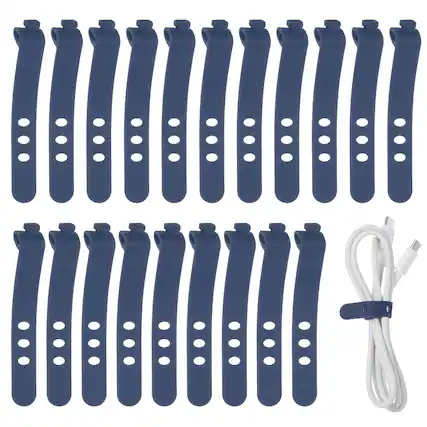 Front. Unique Bargains - 20pcs Silicone Cable Ties, 3-Hole Reusable Rubber Cord Tie, Adjustable, Locking Buckle, Multi Purpose Strap - Navy.