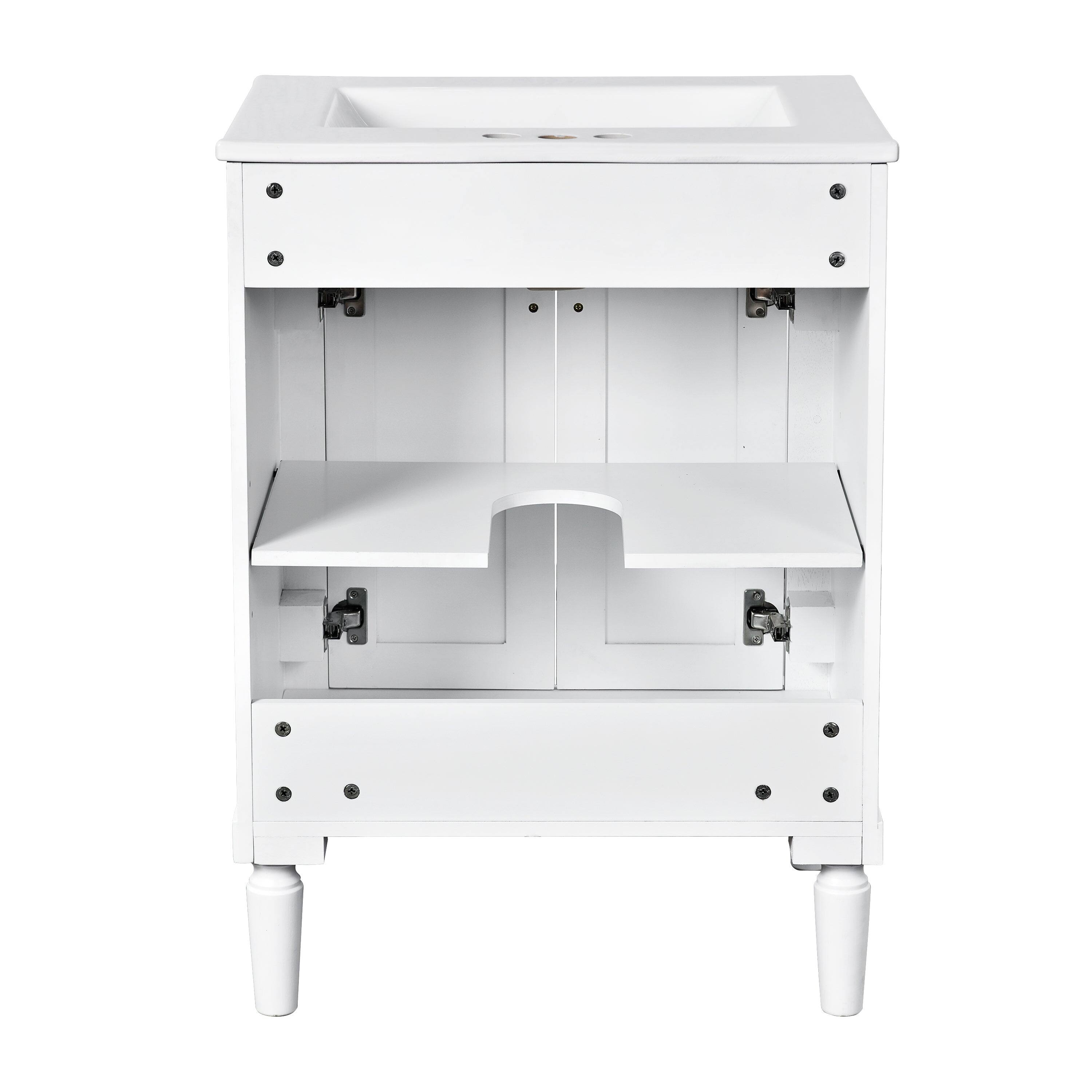 Alt View 8. Boyel Living - 24 Inch Bathroom Vanity White with Ceramic Sink Solid Wood Frame Double Door Storage - White.