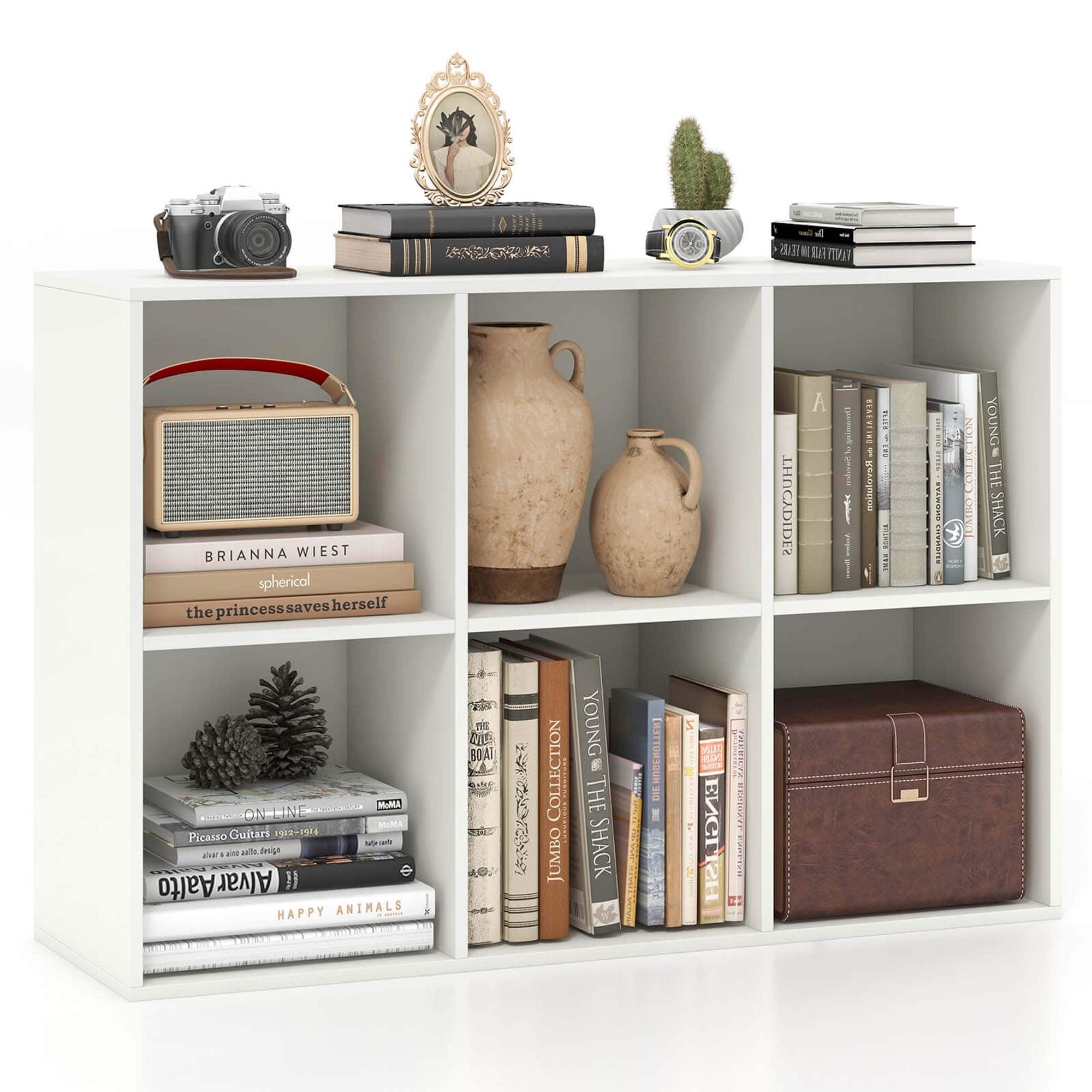 Costway - 6-Cube Bookcase Modern 3-Tier Storage Organizer Horizontal Vertical Bookshelf - White