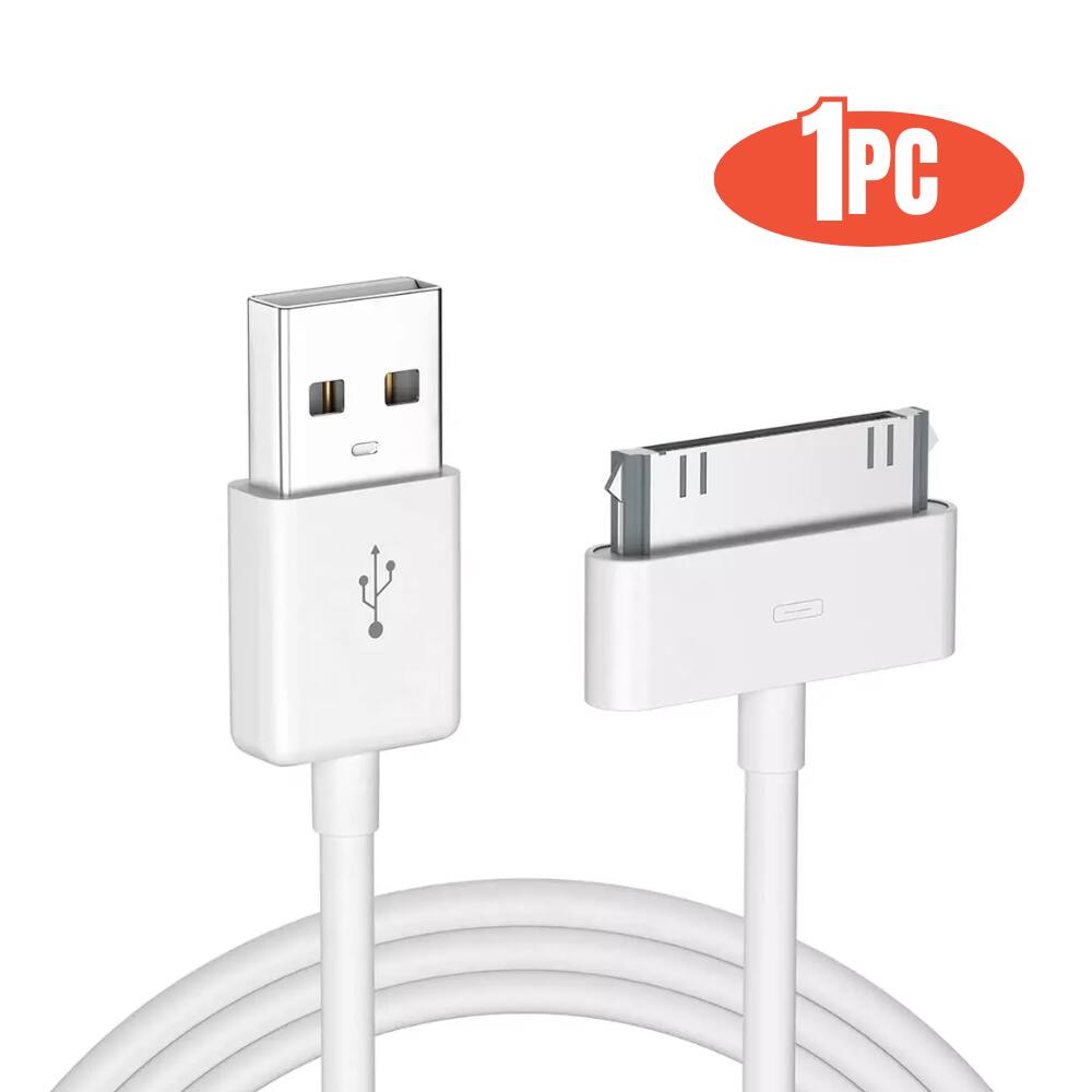 Qixxronics - 3ft 30-Pin Charger Cable for Old iPhone 4 4S 3GS, Old iPad 1st 2nd 3rd Gen, iPod Classic 1st 2nd 3rd Gen, Touch 4th - White