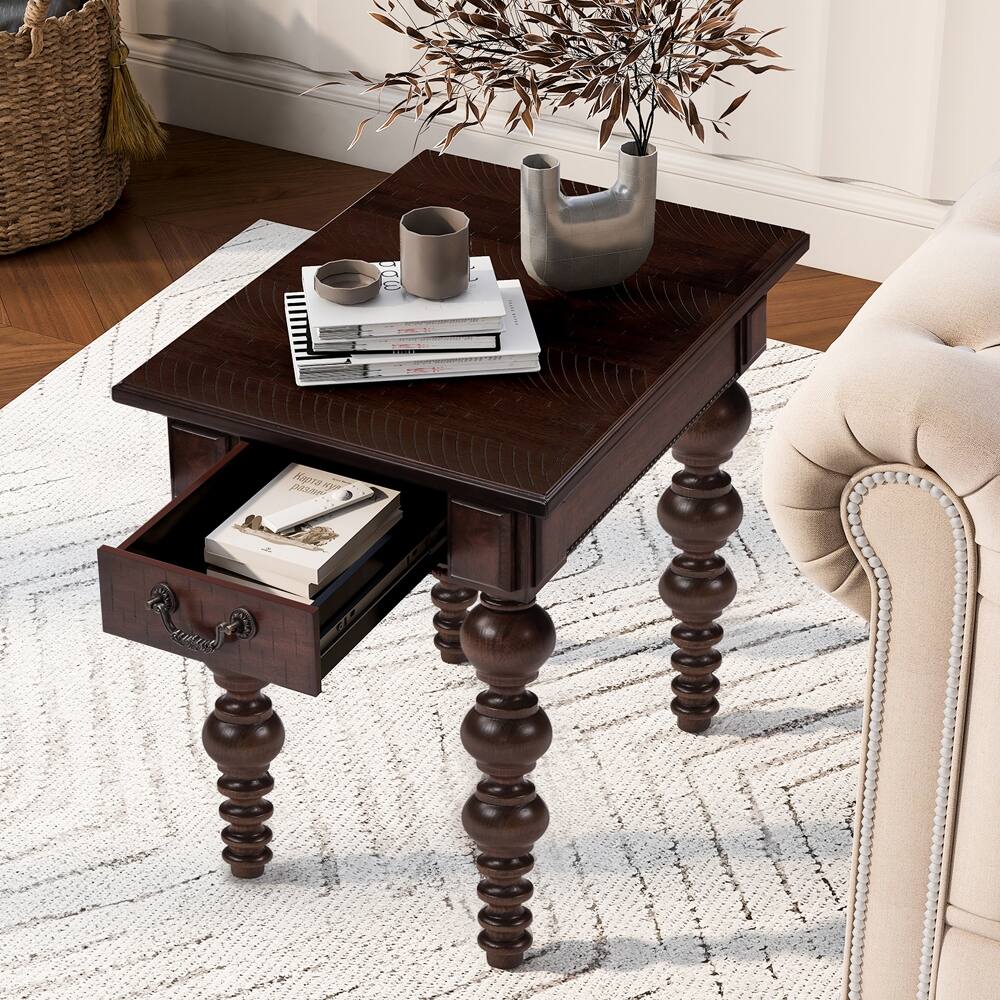 Angle. Loheer - Loheer Solid Wood End Table with Drawer Espresso Vintage Narrow Sofa Side Table - Espresso.